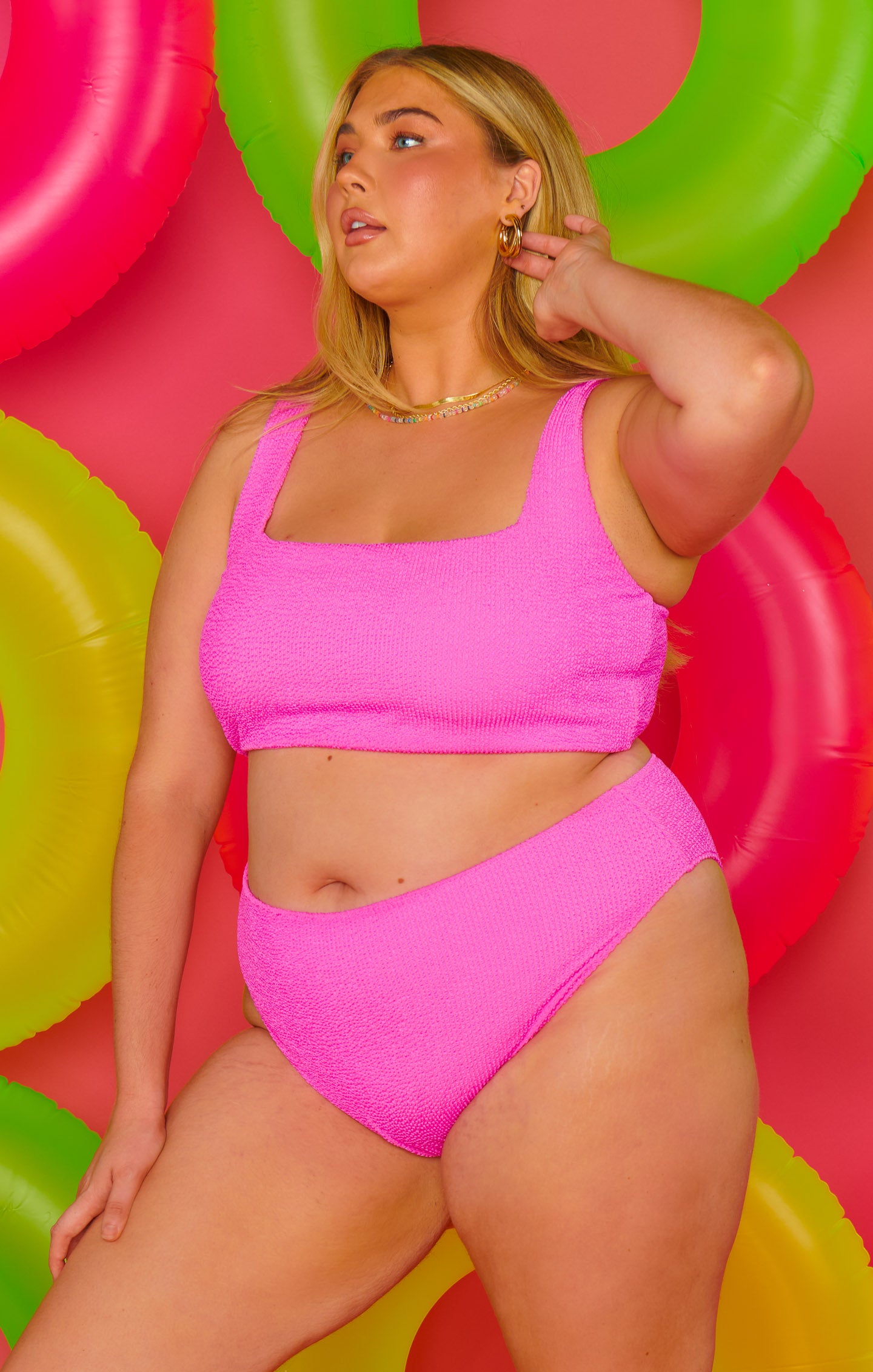 Hot Pink Scrunch Bikini Top for Women | Adjustable & Supportive