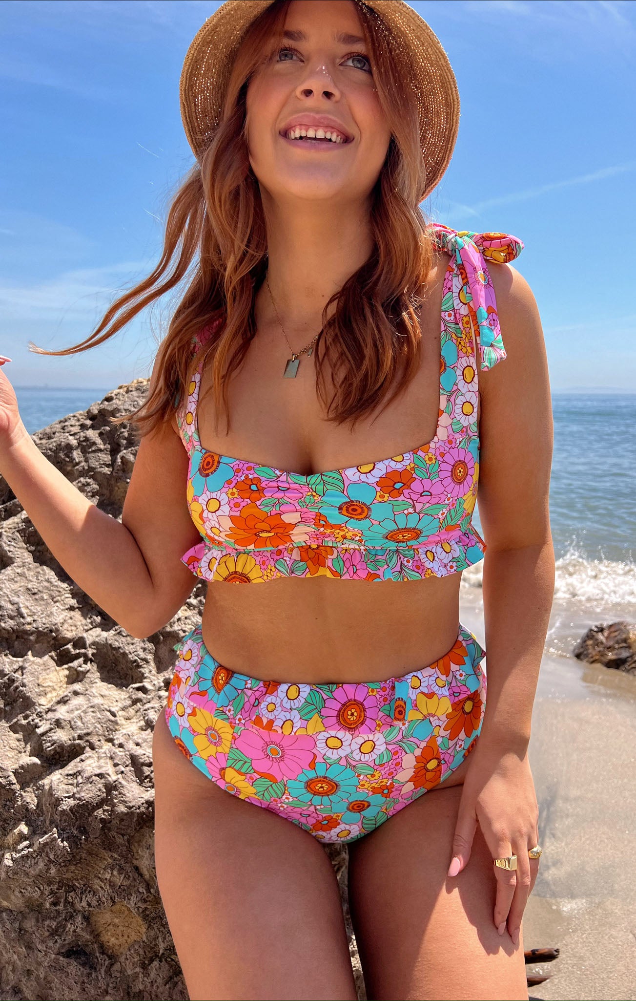 High Waisted Floral Swim Bottom with Ruffles | Sorrento
