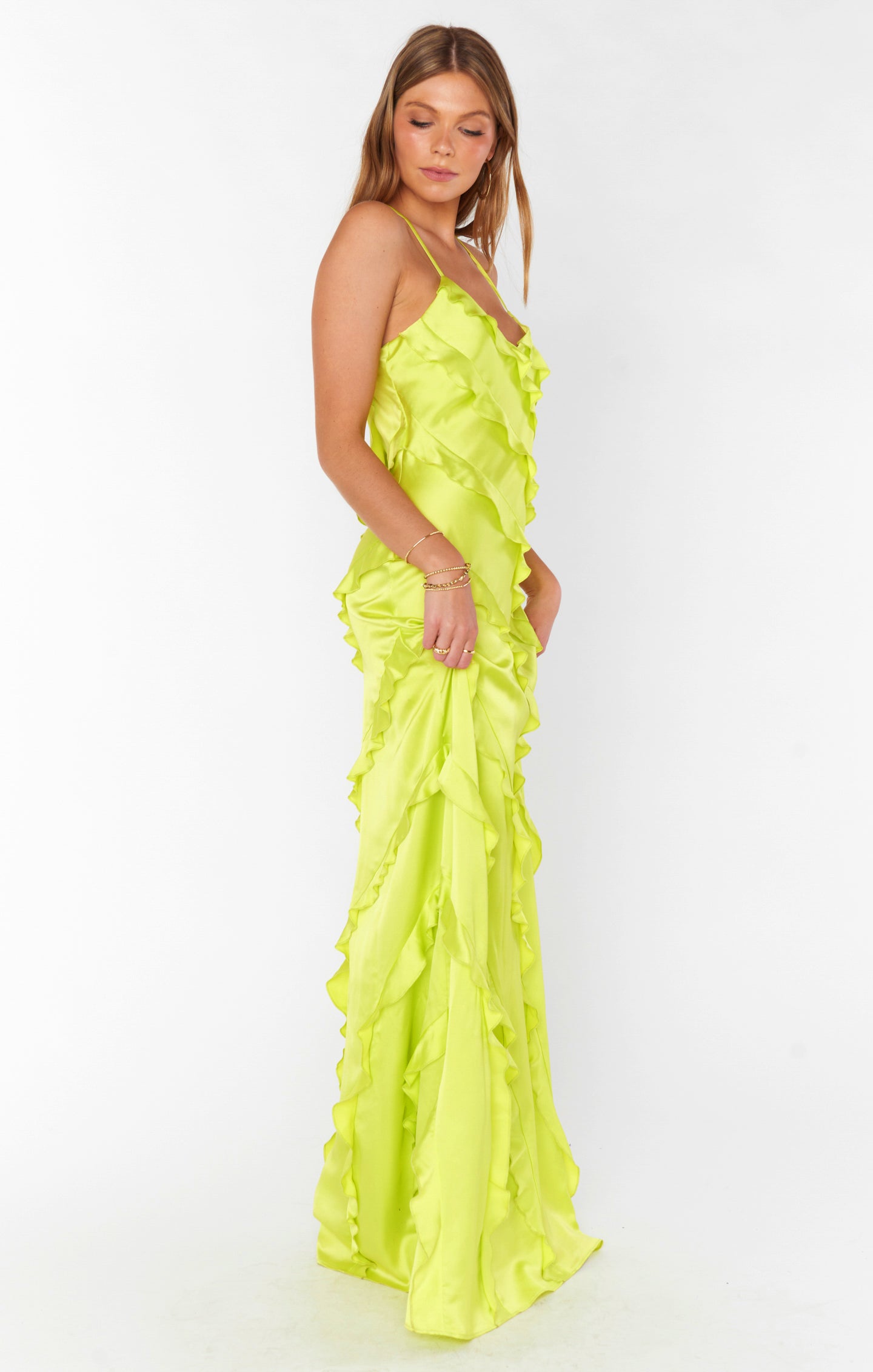 Floor Length Ruffle Satin Dress for Bridesmaids & Weddings | Citrine Luxe