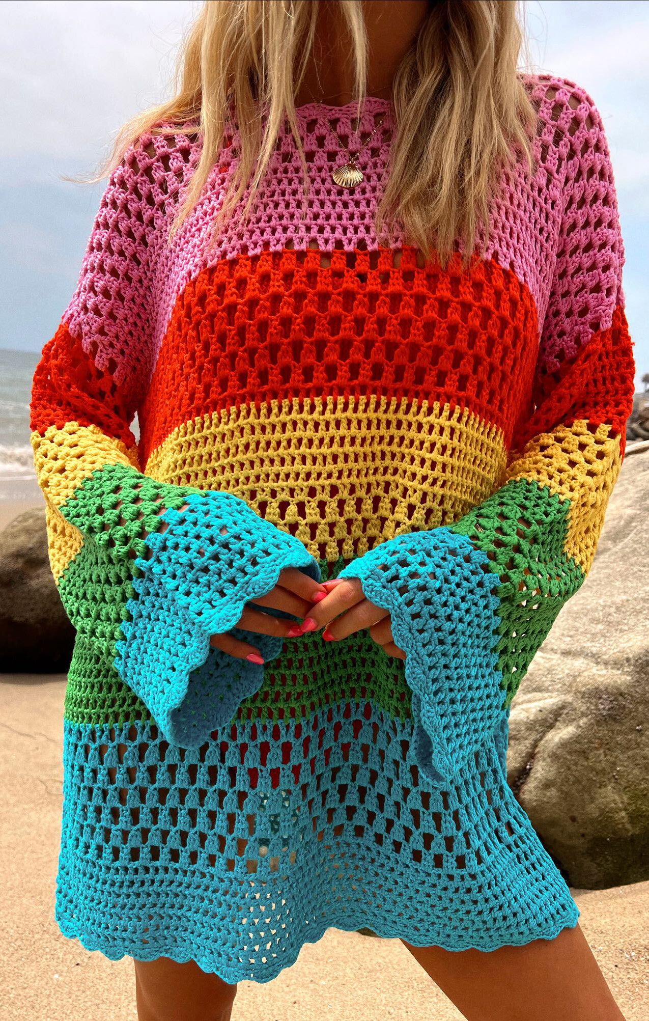 Bright Stripe Crochet Pullover for Swim Coverup & Summer | Paula