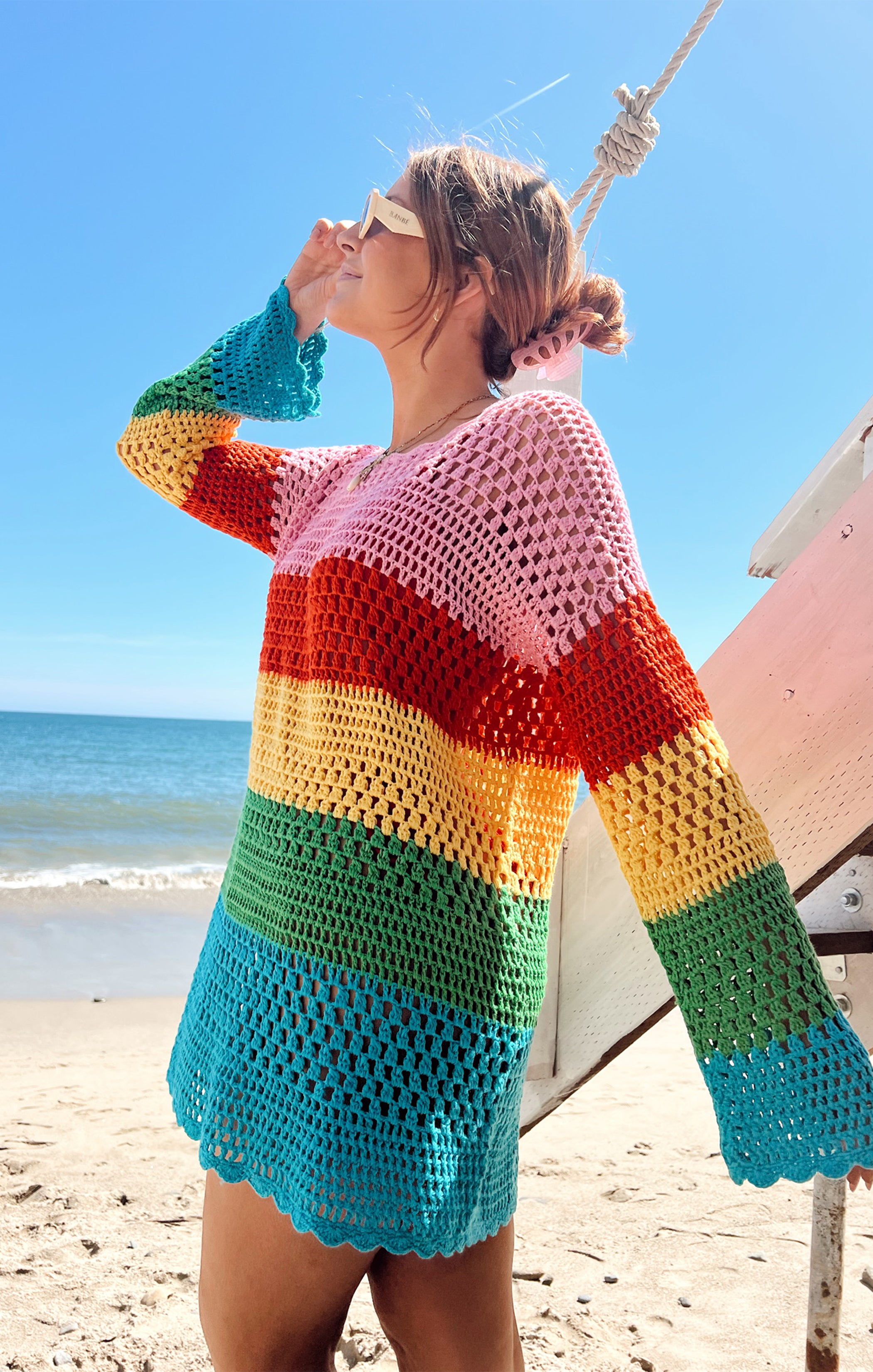 Bright Stripe Crochet Pullover for Swim Coverup & Summer | Paula
