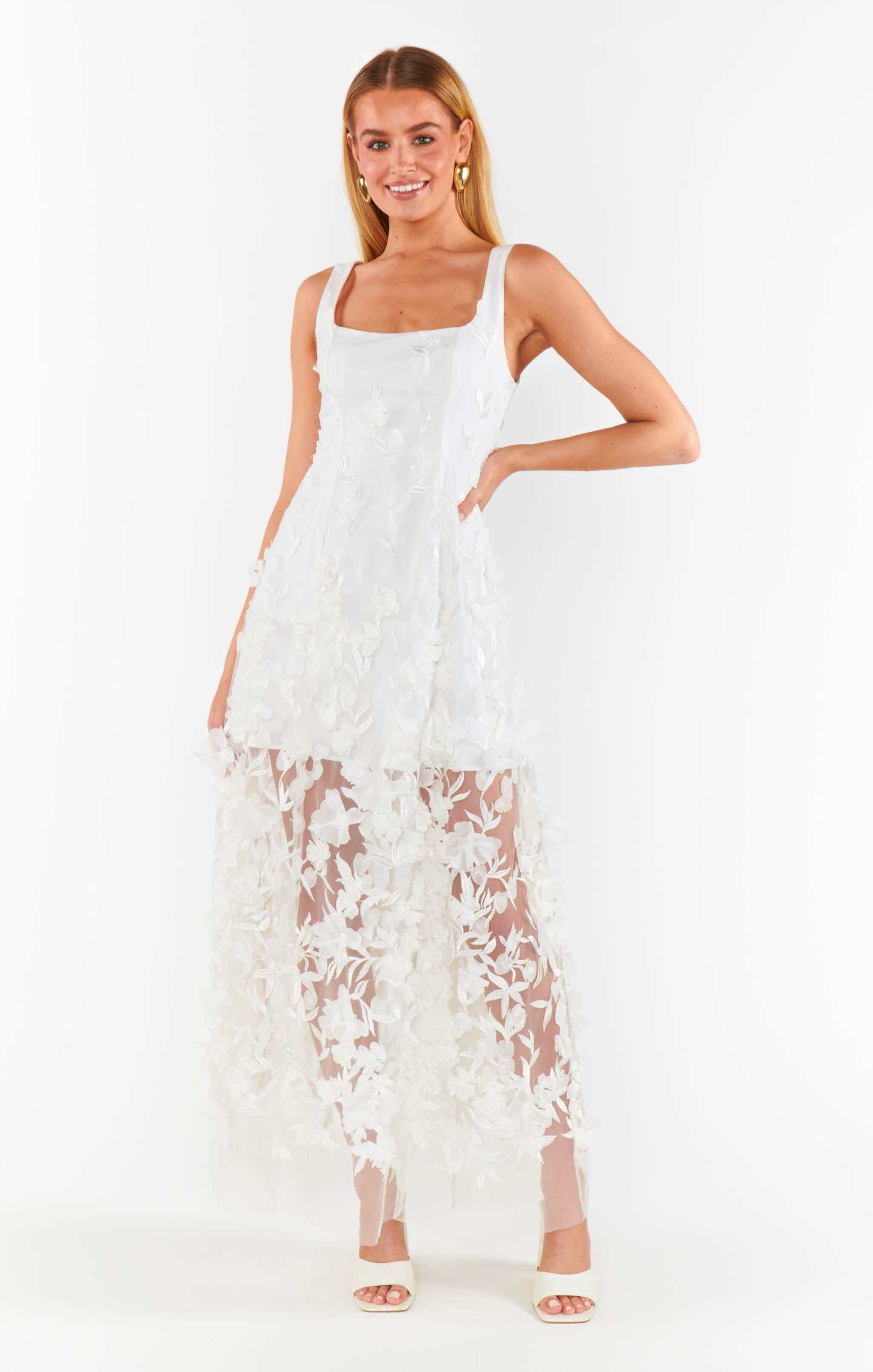 Floral Embroidery White Dress for Bridal | Stephanie Dress