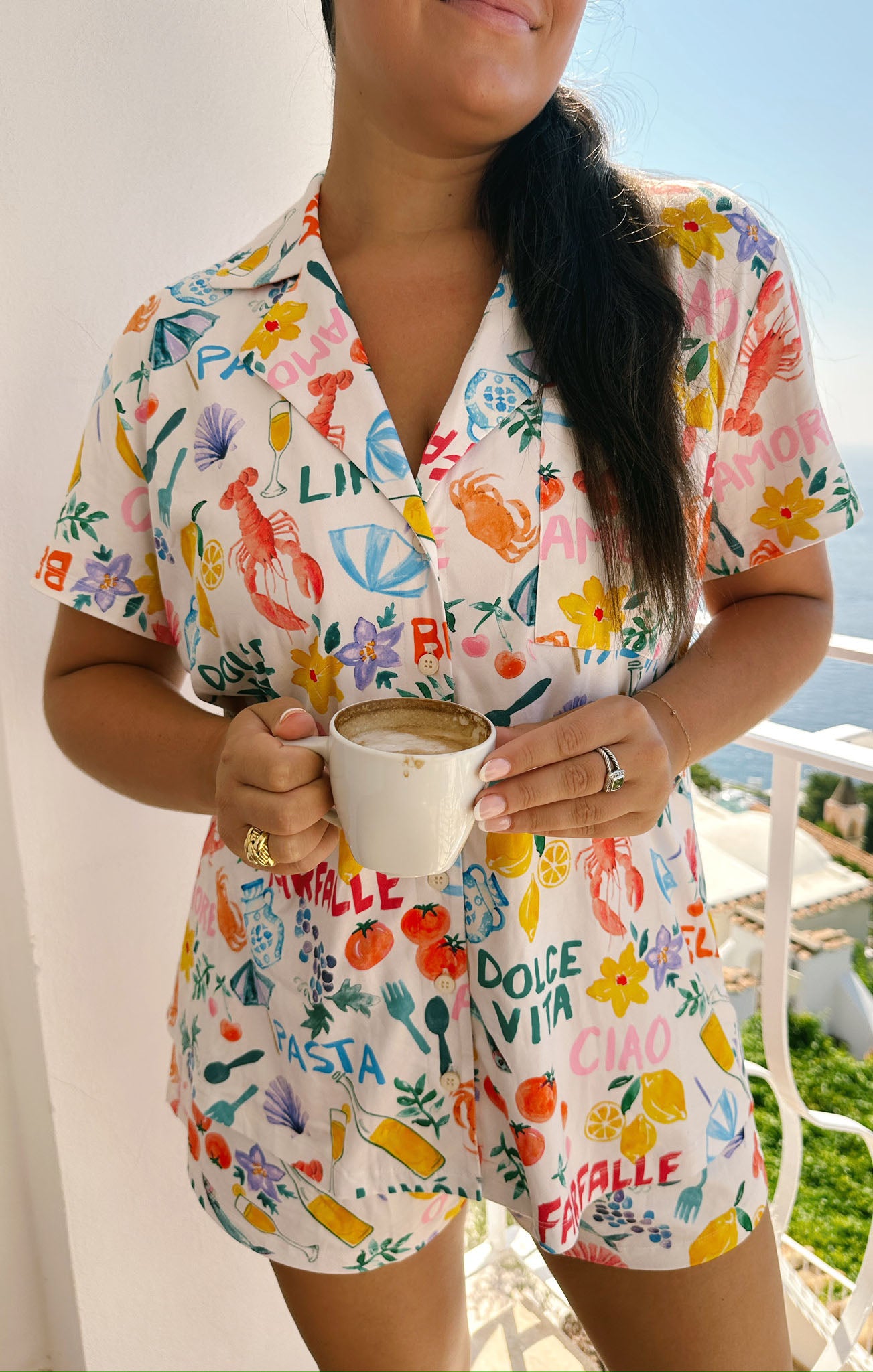 Comfy Button-Down PJ Set with Shorts | Italian Picnic Jersey