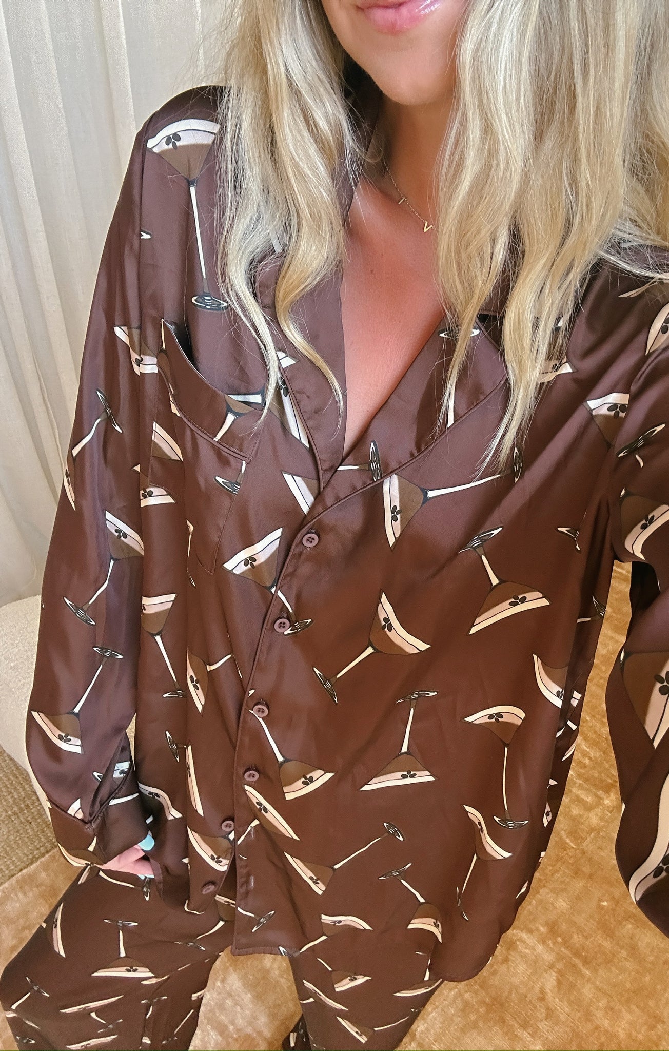 Silky Espresso Martini Pajama Set | Classic Button-Down PJs