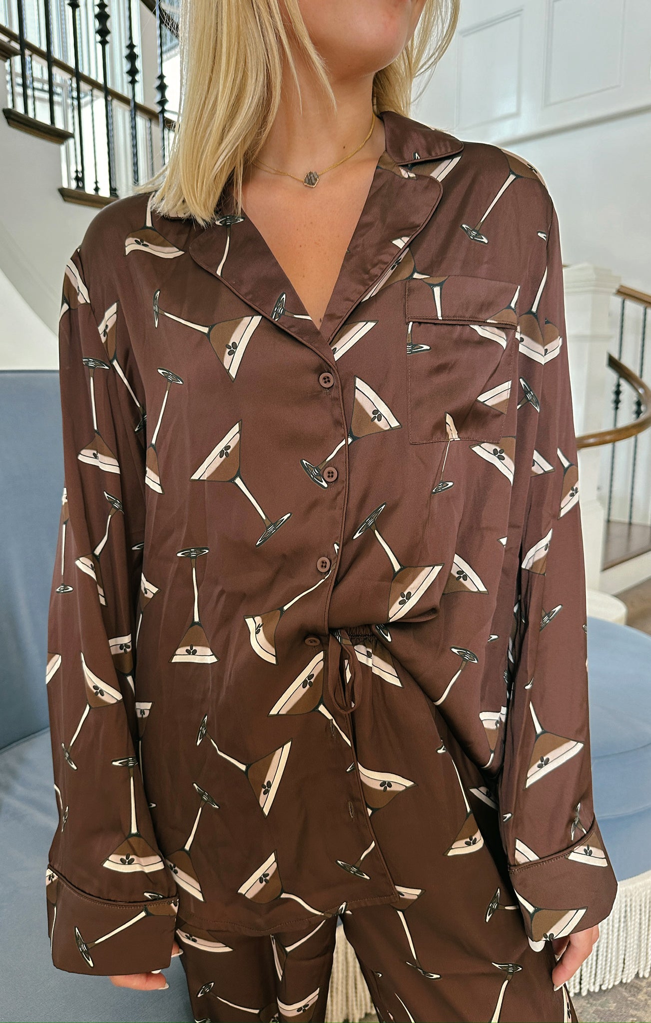 Silky Espresso Martini Pajama Set | Classic Button-Down PJs