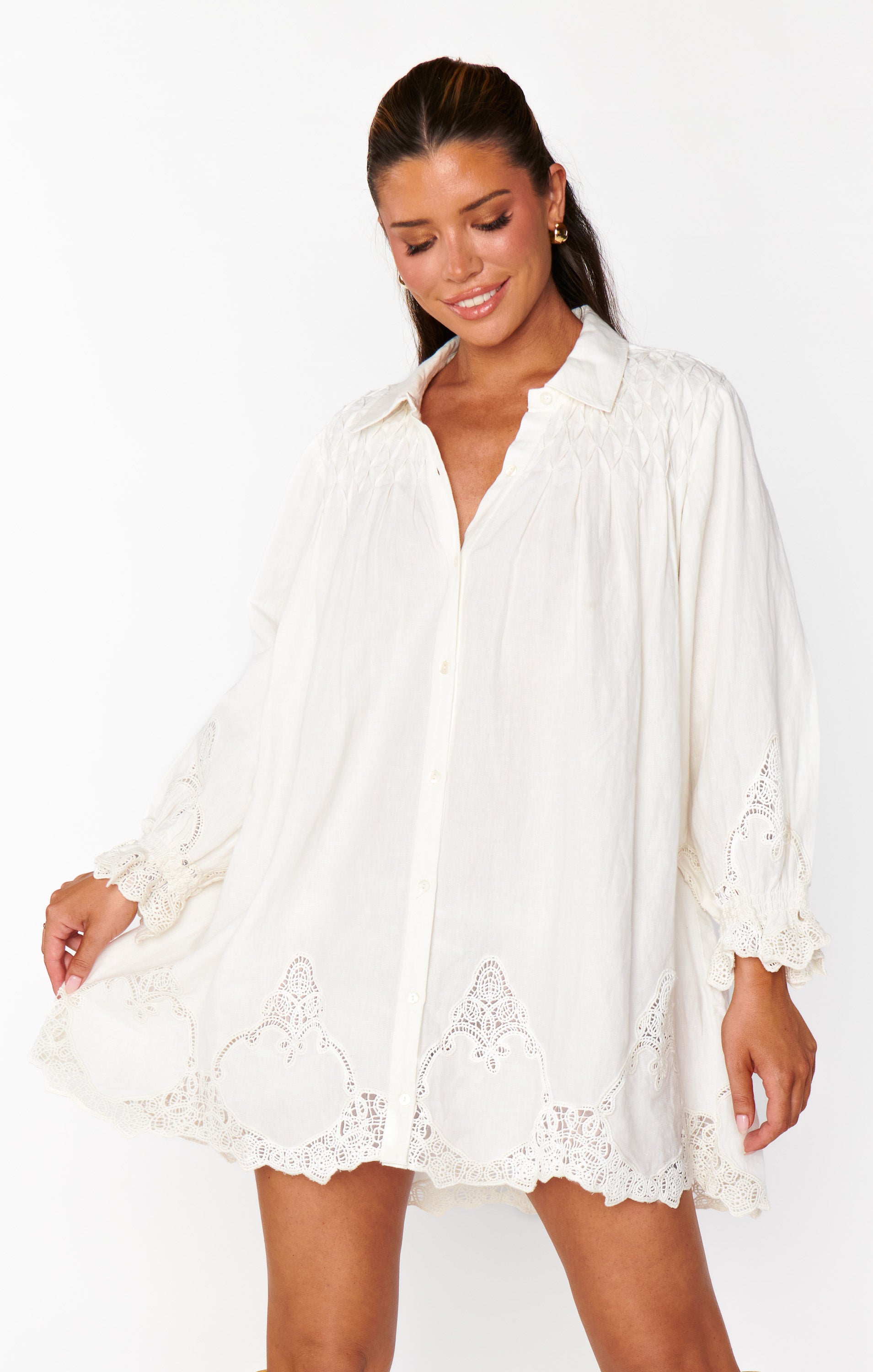 White Lace Embroidery Mini Dress | Leona Boho Flowy Fit