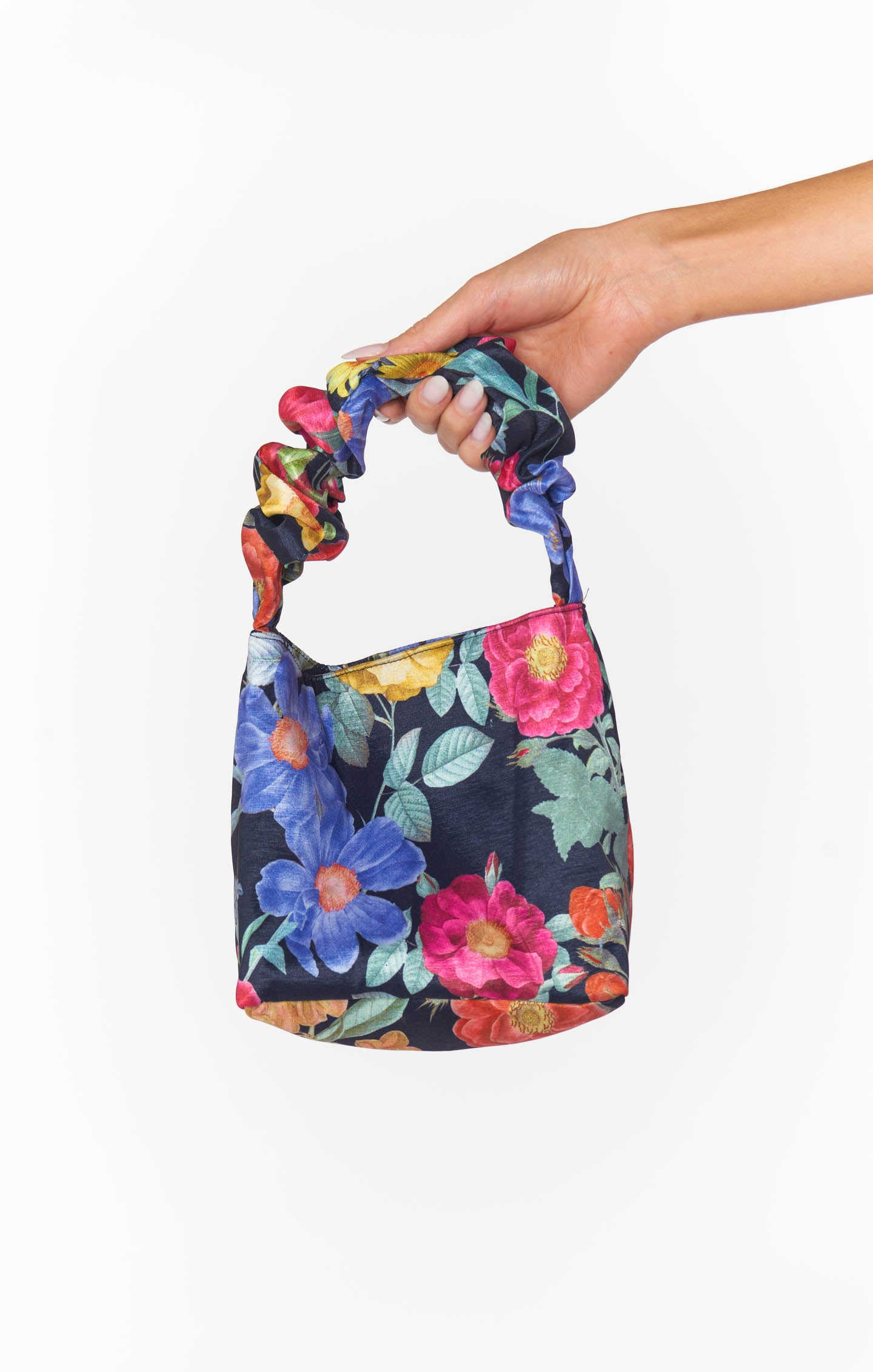 Elegant Floral Handbag in Black Taffeta | Bestie Bag