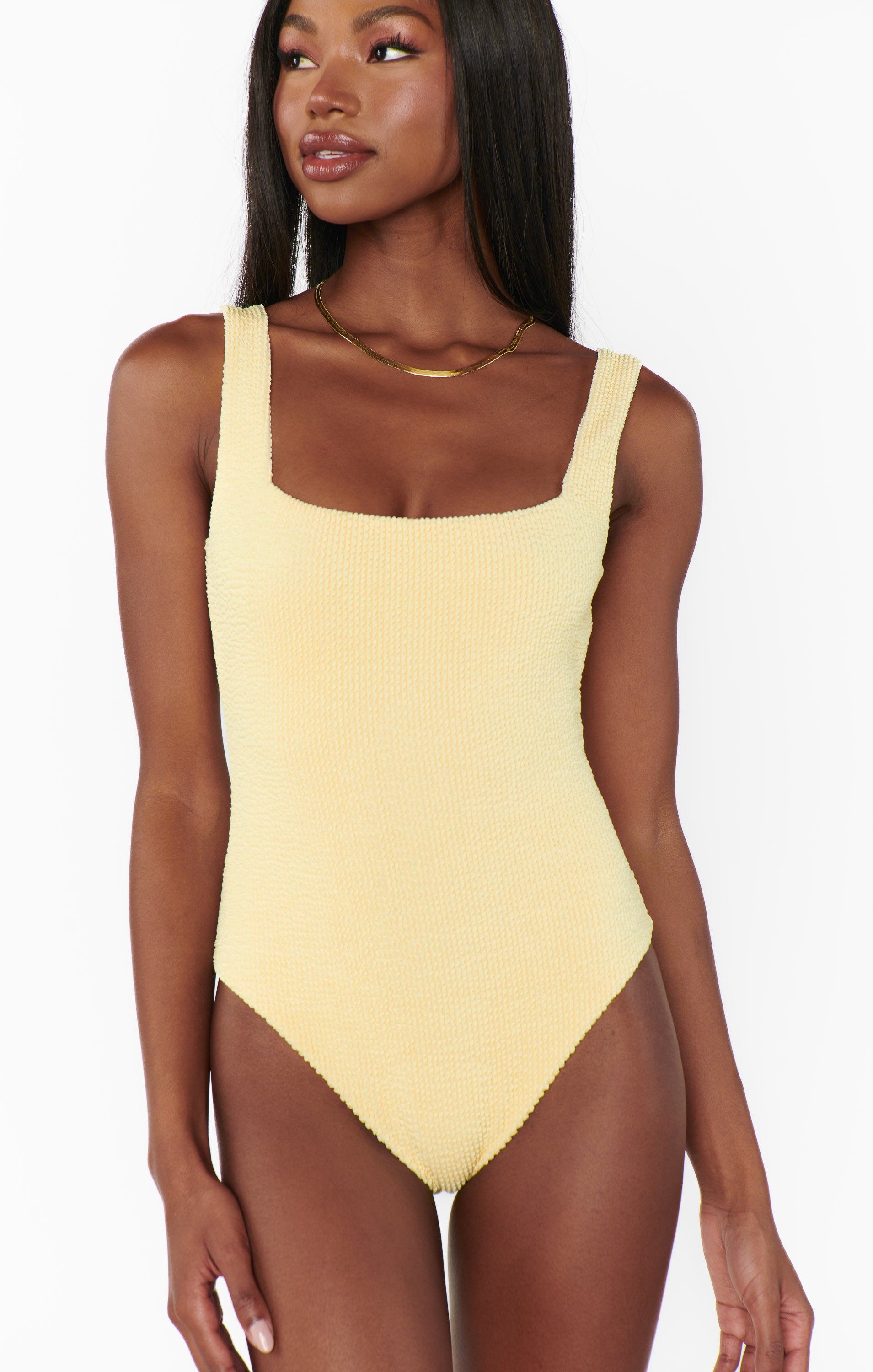 Butter Yellow One Piece Swimsuit with Scrunch Fabric | The Scrunch