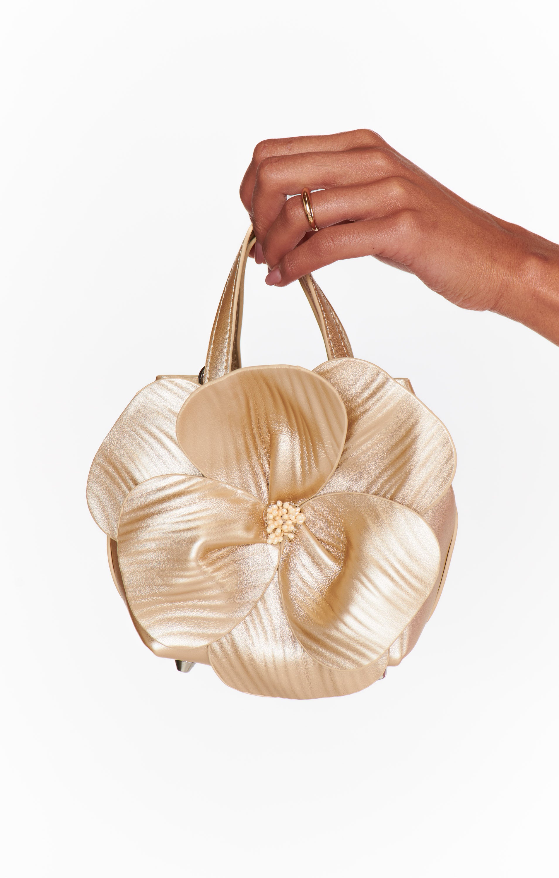 Champagne Top Handle Purse with Flower Silhouette | Peony