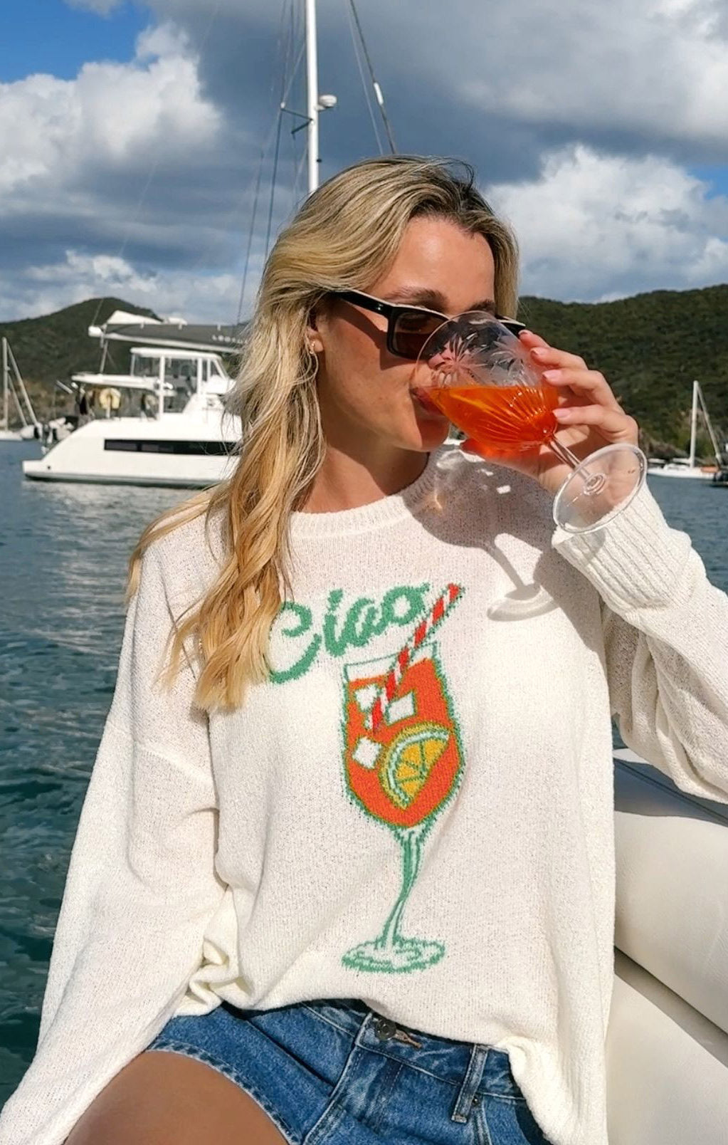 Graphic Knit Sweater with Italian Cocktail Design | Woodsy
