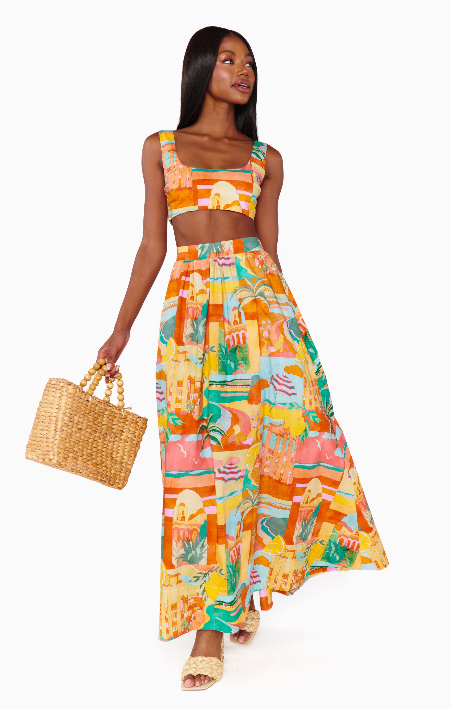 Flowy Maxi Skirt with Elastic Waist & Italian Print | Pisa Skirt