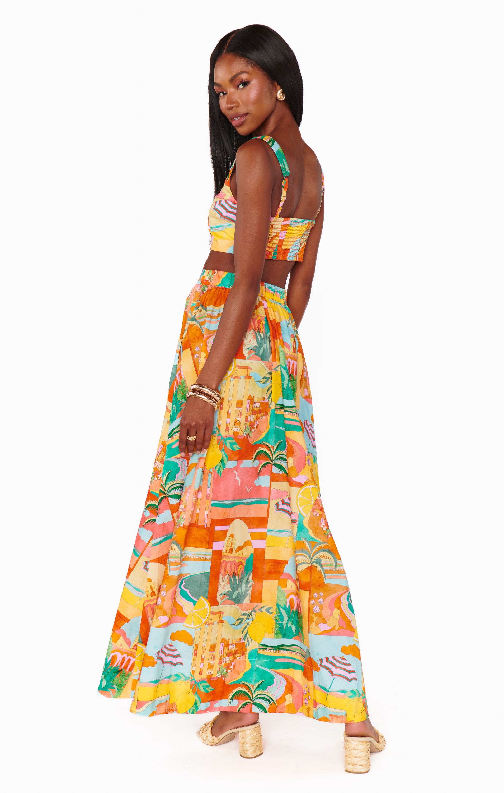 Flowy Maxi Skirt with Elastic Waist & Italian Print | Pisa Skirt