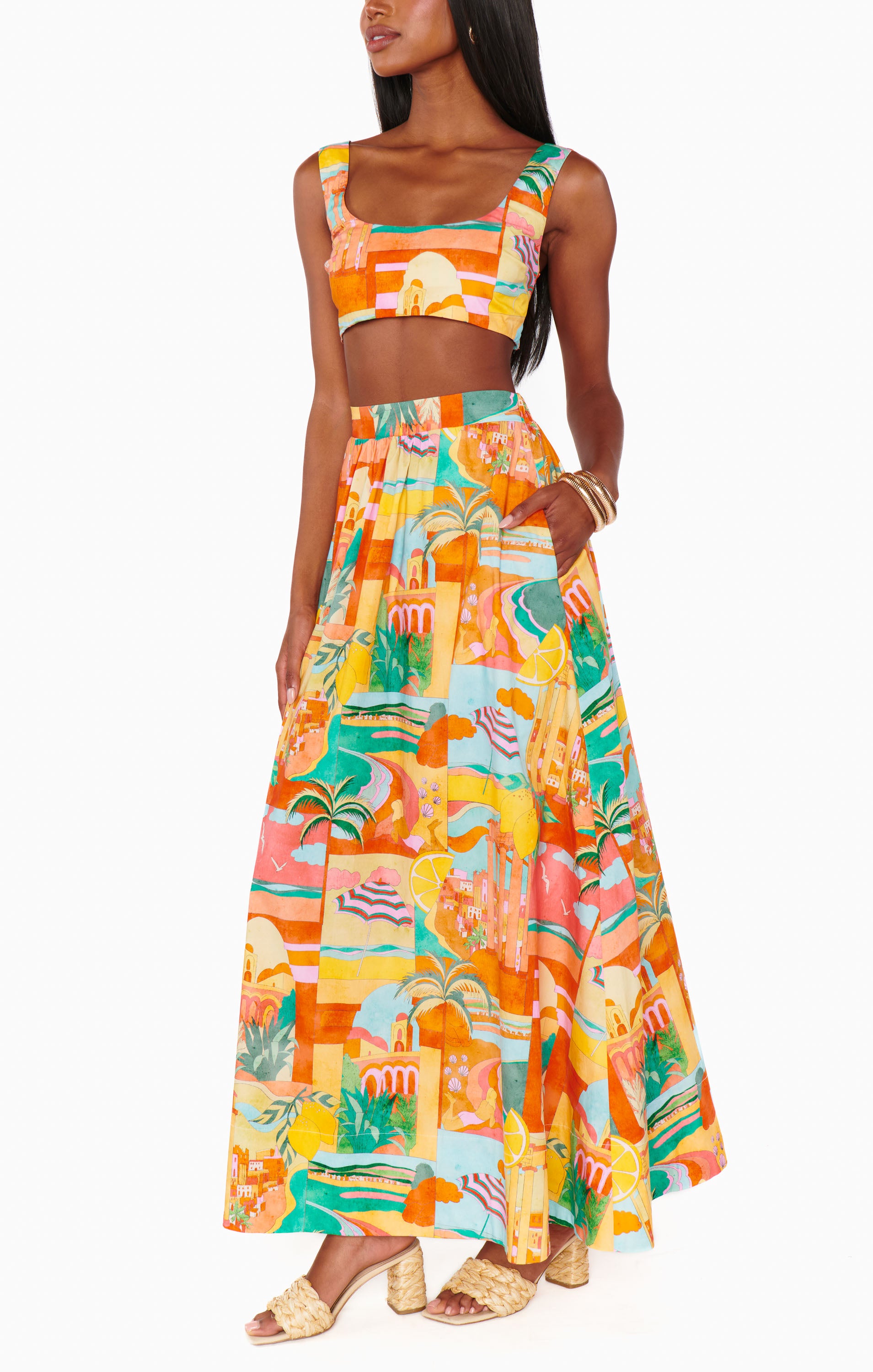Flowy Maxi Skirt with Elastic Waist & Italian Print | Pisa Skirt