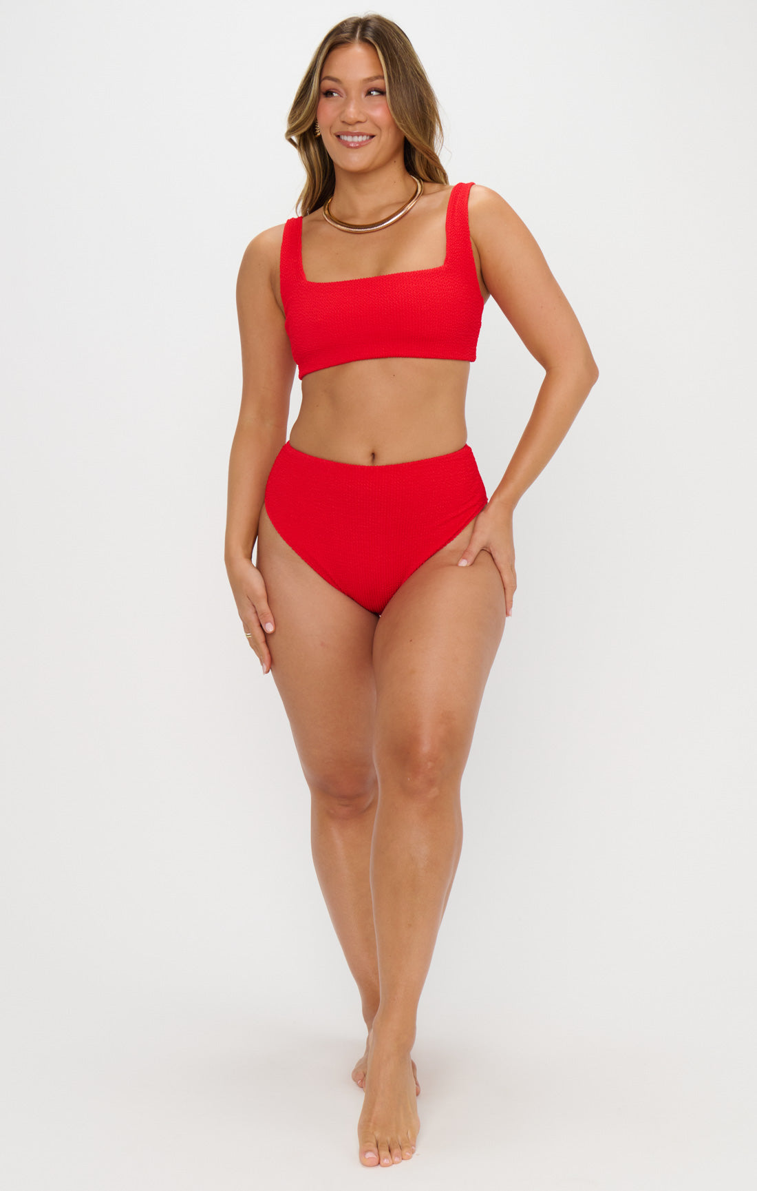 High-Waisted Swim Bottoms ~ Hot Tamale Red Scrunch | Mumu