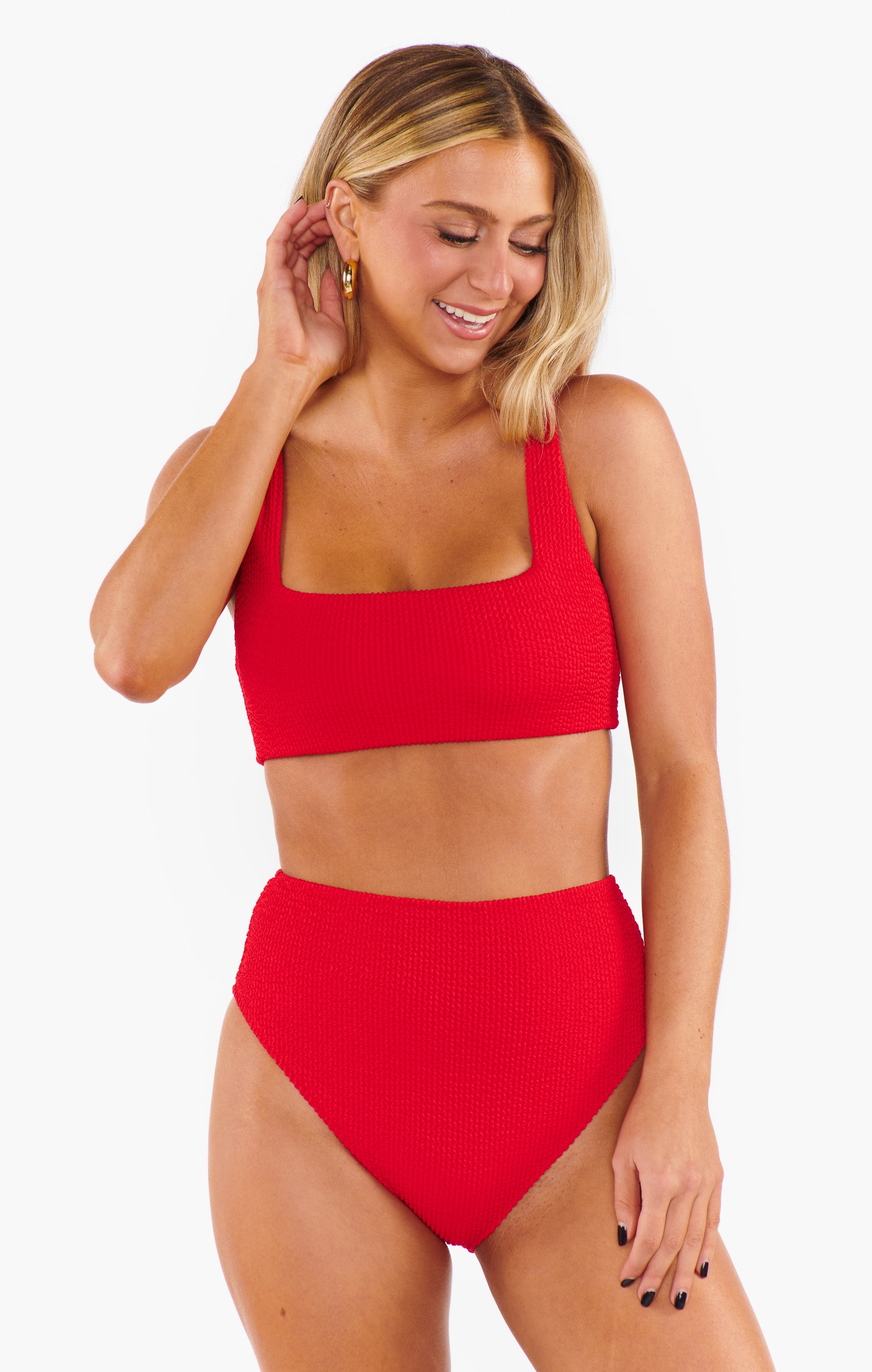 High-Waisted Swim Bottoms ~ Hot Tamale Red Scrunch | Mumu