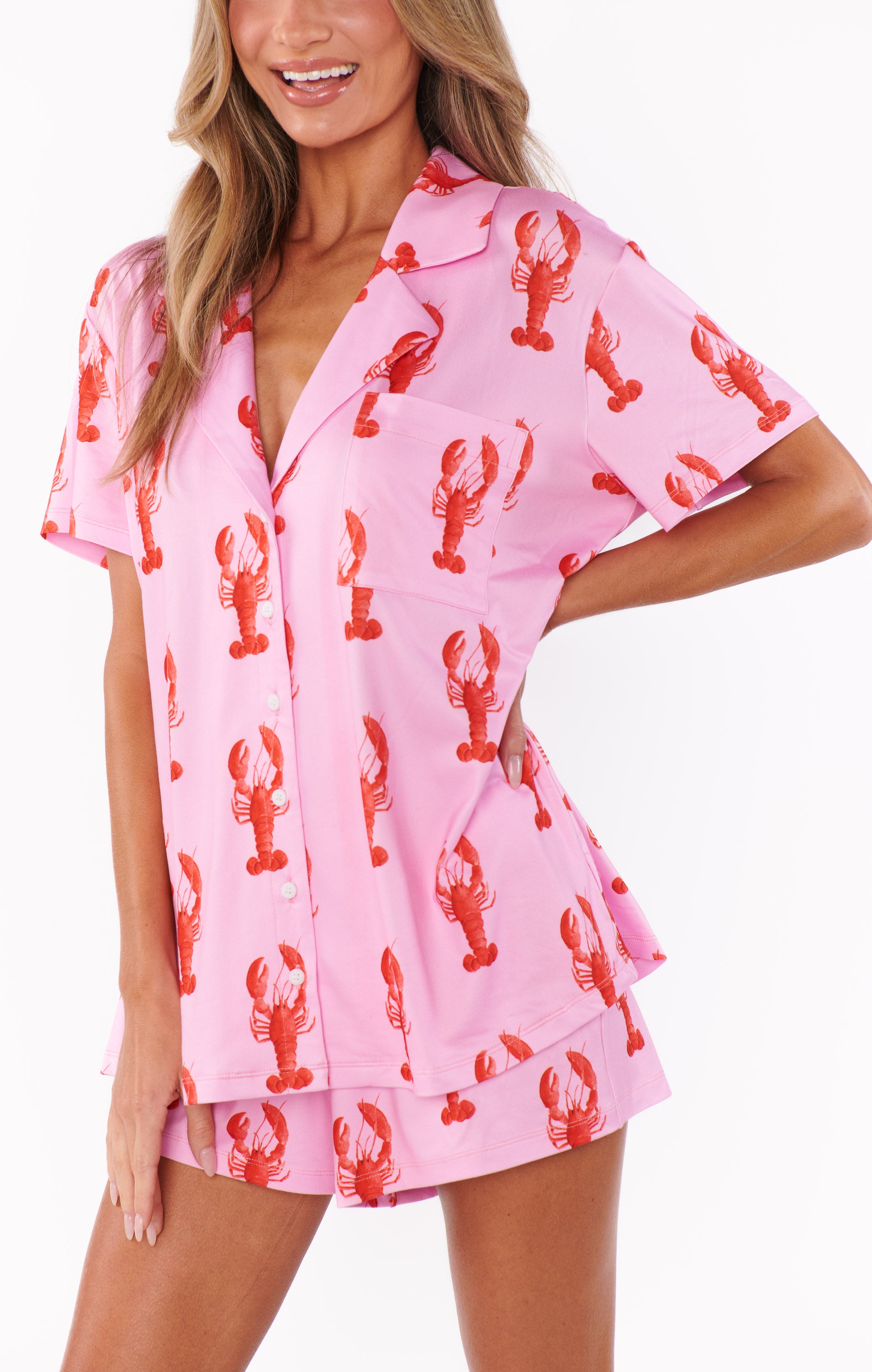 Pink Lobster Print PJ Set | Sunday Morning Sleepwear