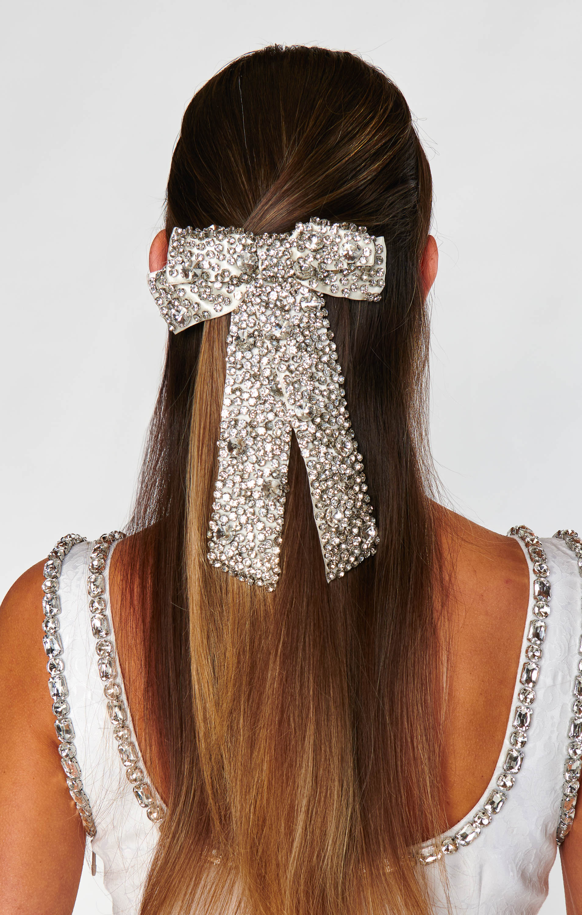 Sparkly Silver Crystal Hair Bow for Ponytails & Updos