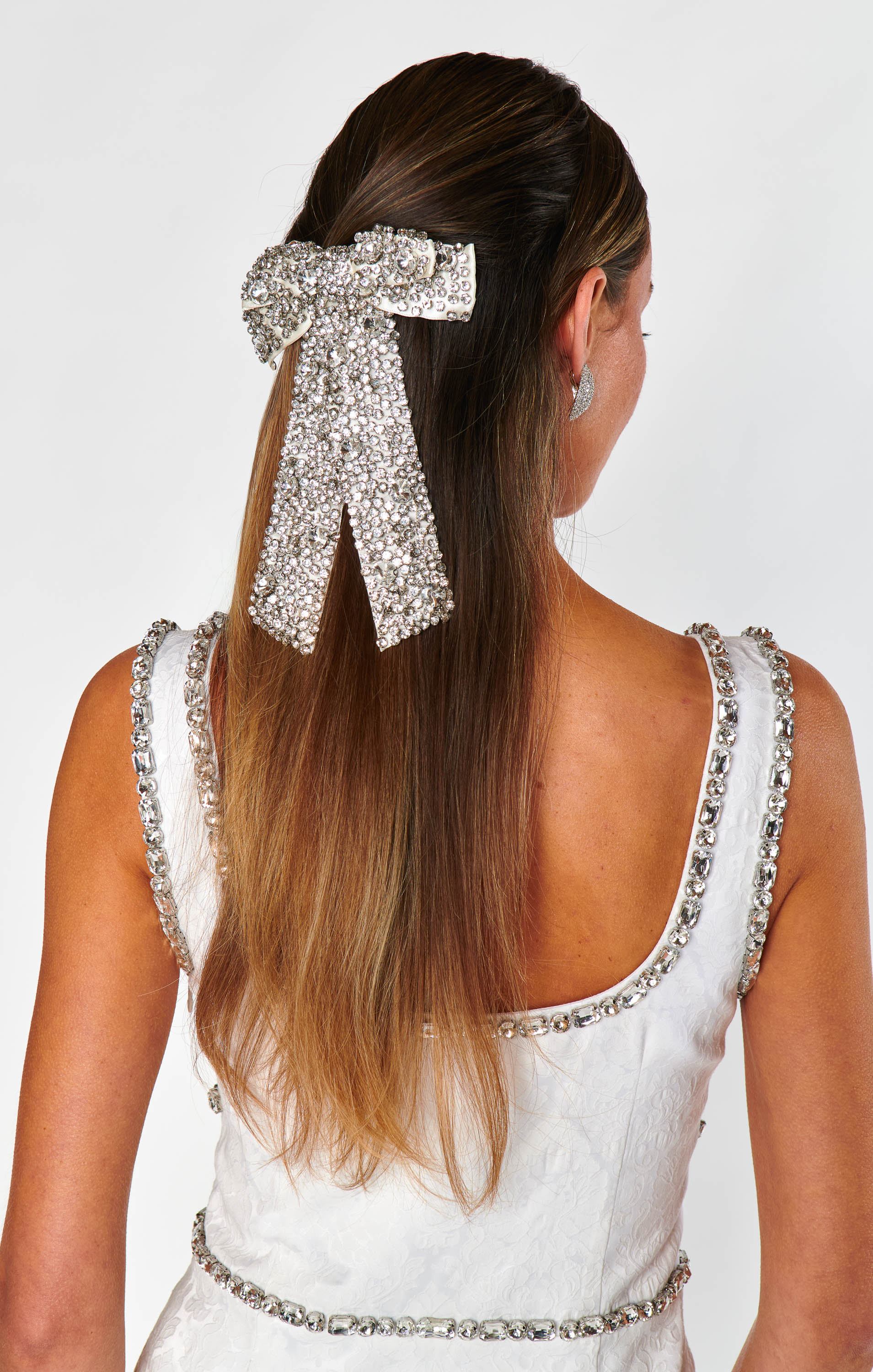 Sparkly Silver Crystal Hair Bow for Ponytails & Updos
