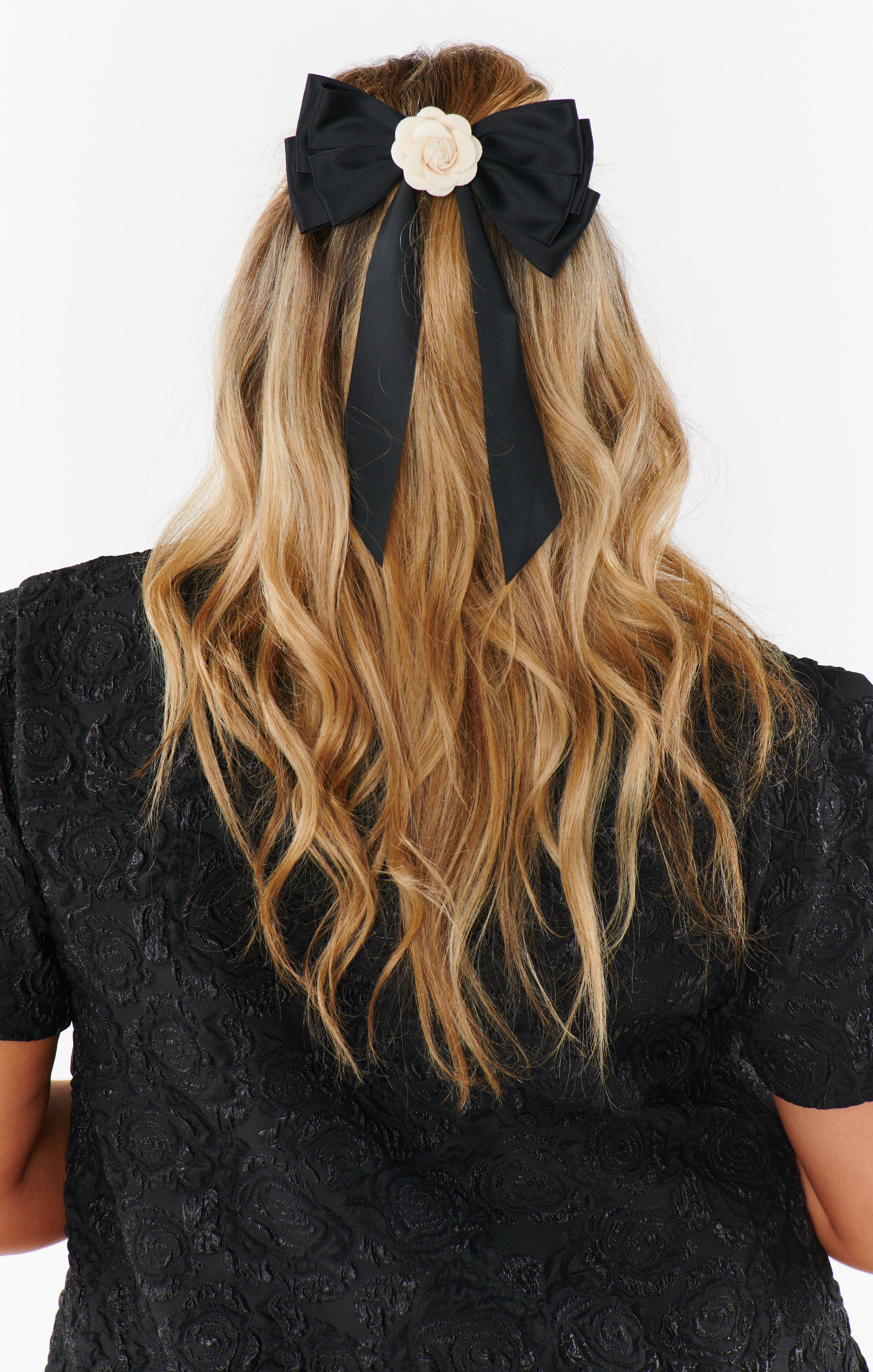 Black Hair Bow with Rosette | Delaney Bow