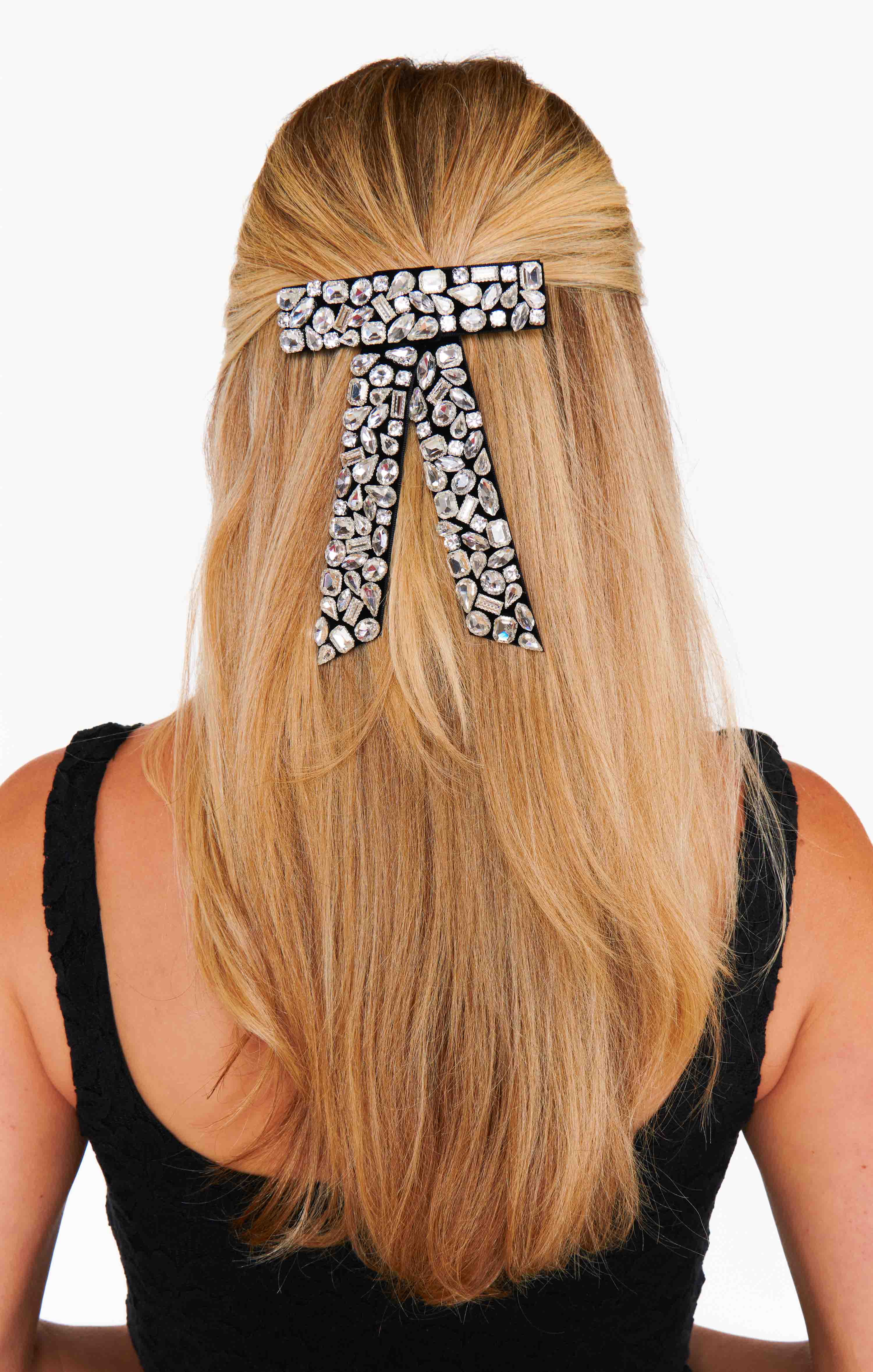 Black Rhinestone Hair Bow for Women | Bejeweled Hair Accessory