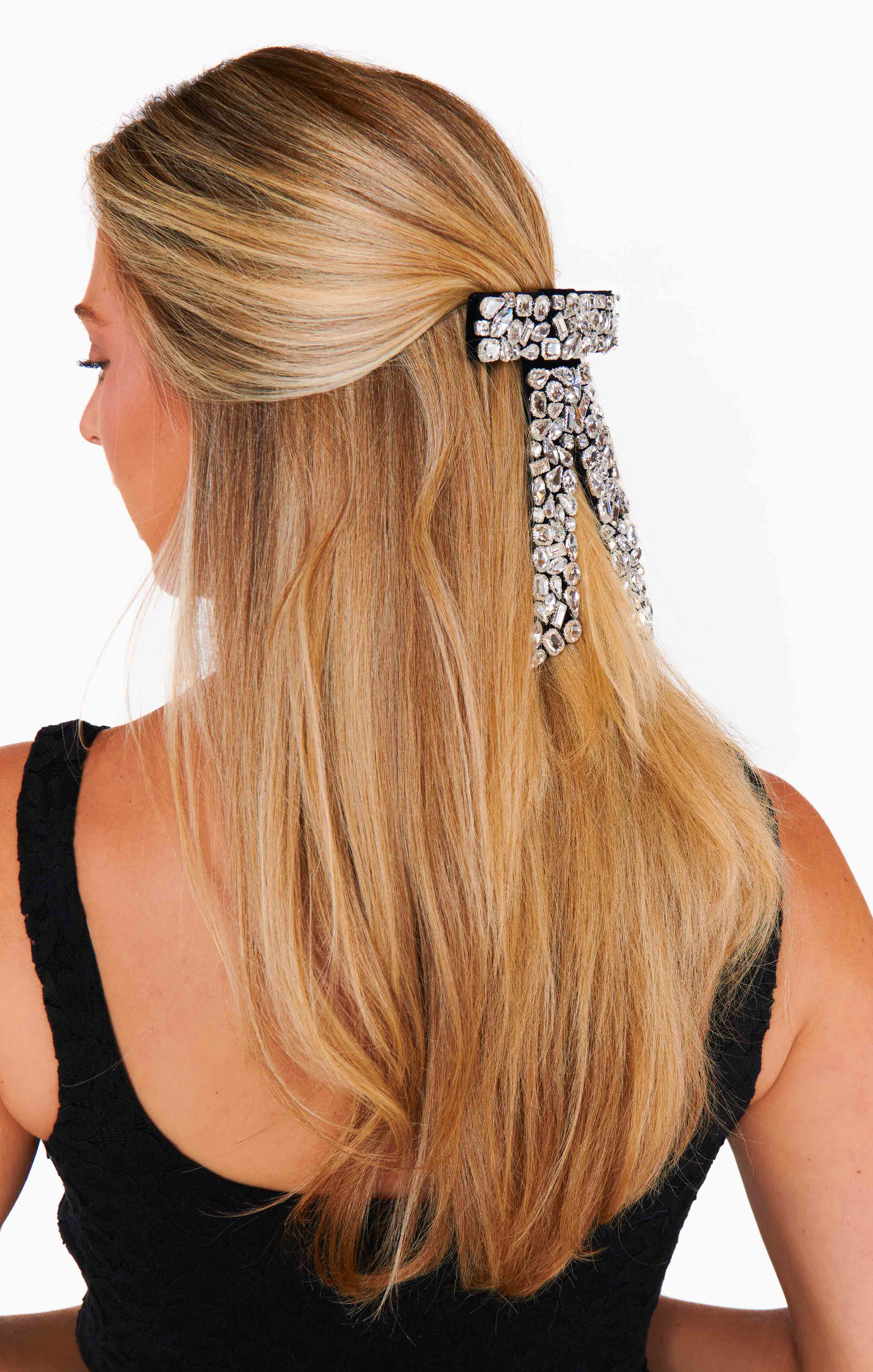 Black Rhinestone Hair Bow for Women | Bejeweled Hair Accessory
