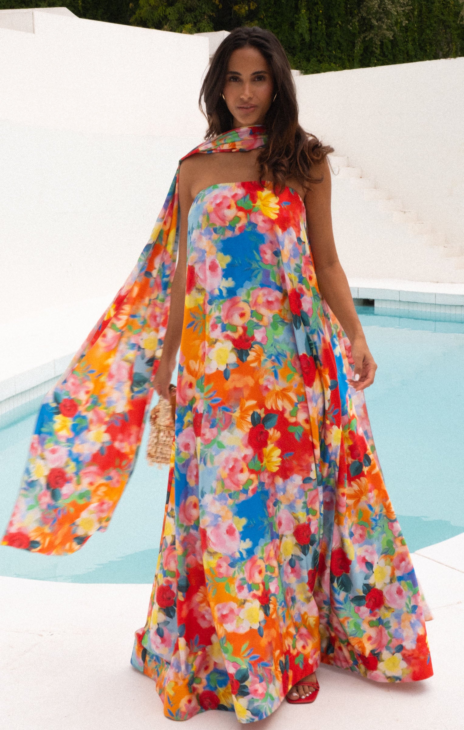 Strapless Flowy Tube Dress for Cocktail Parties | Tinsley Sunset Garden