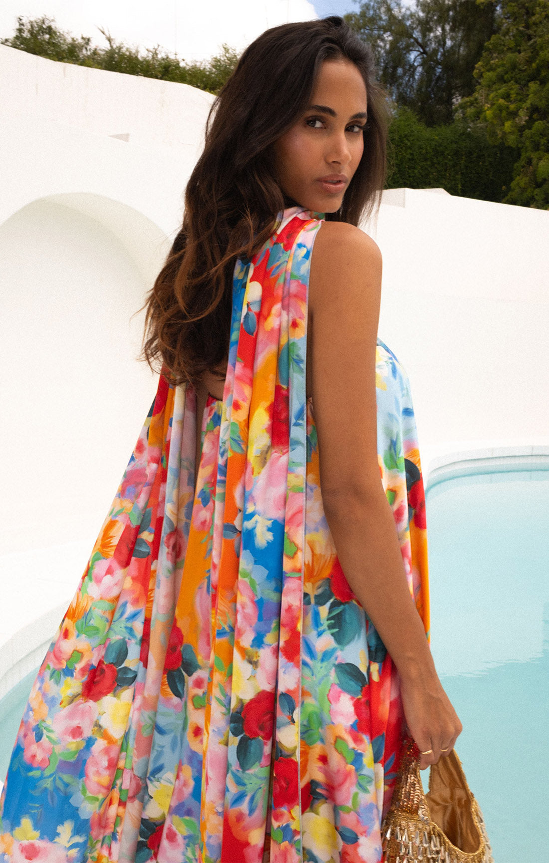 Strapless Flowy Tube Dress for Cocktail Parties | Tinsley Sunset Garden