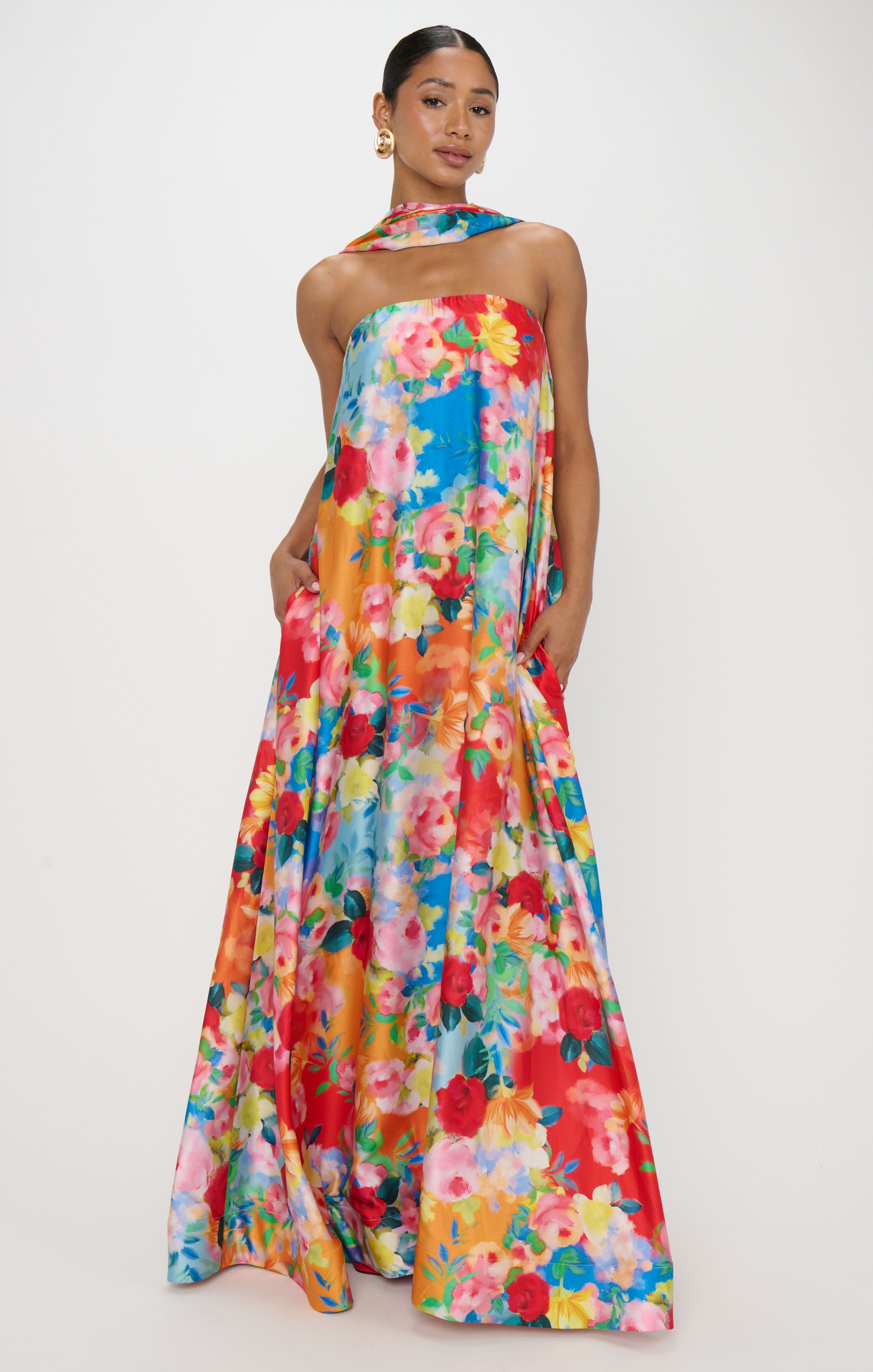 Strapless Flowy Tube Dress for Cocktail Parties | Tinsley Sunset Garden