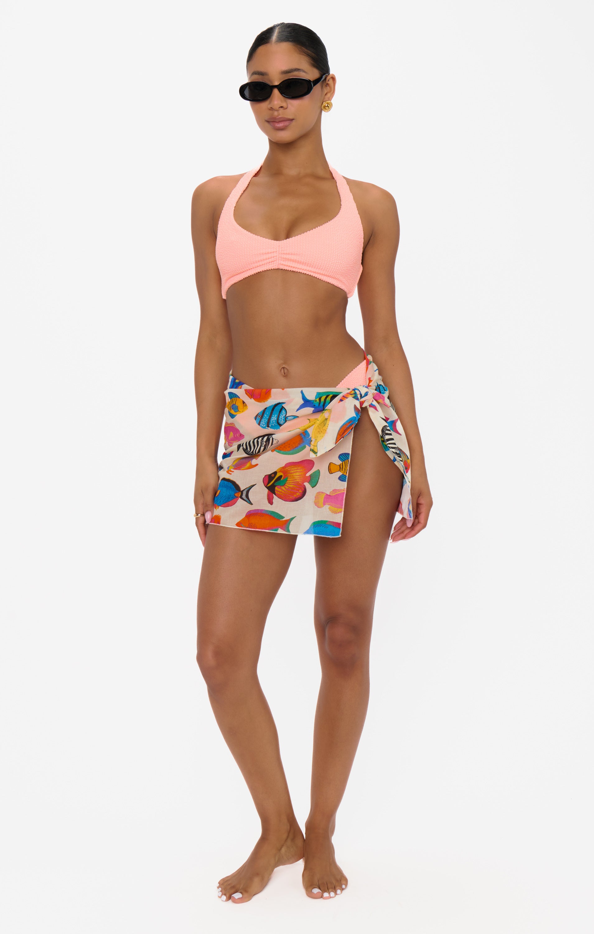 Peach Sherbet Scrunch Halter Top for Women | Malta Beachwear