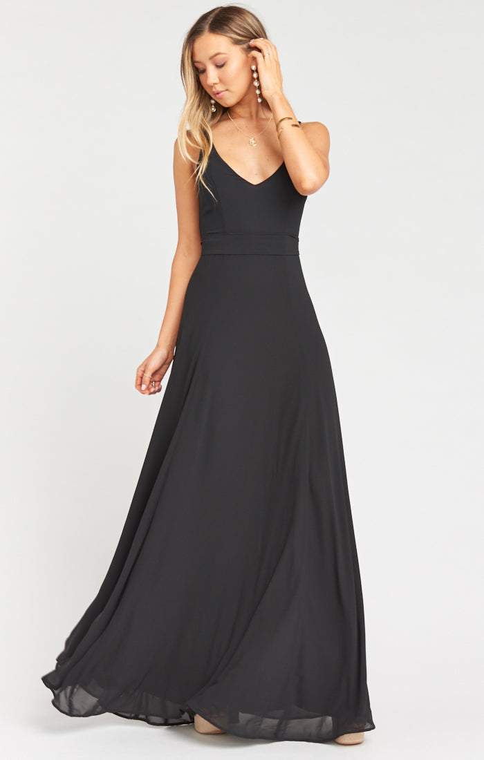 Black Chiffon Maxi Dress with Deep V-Neck | Jenn