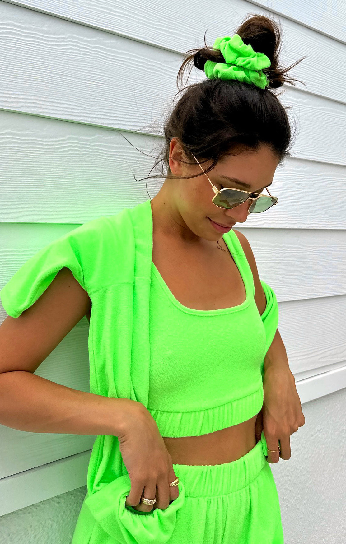 Neon Green Terry Scrunchie | Vibrant Hair Accessory