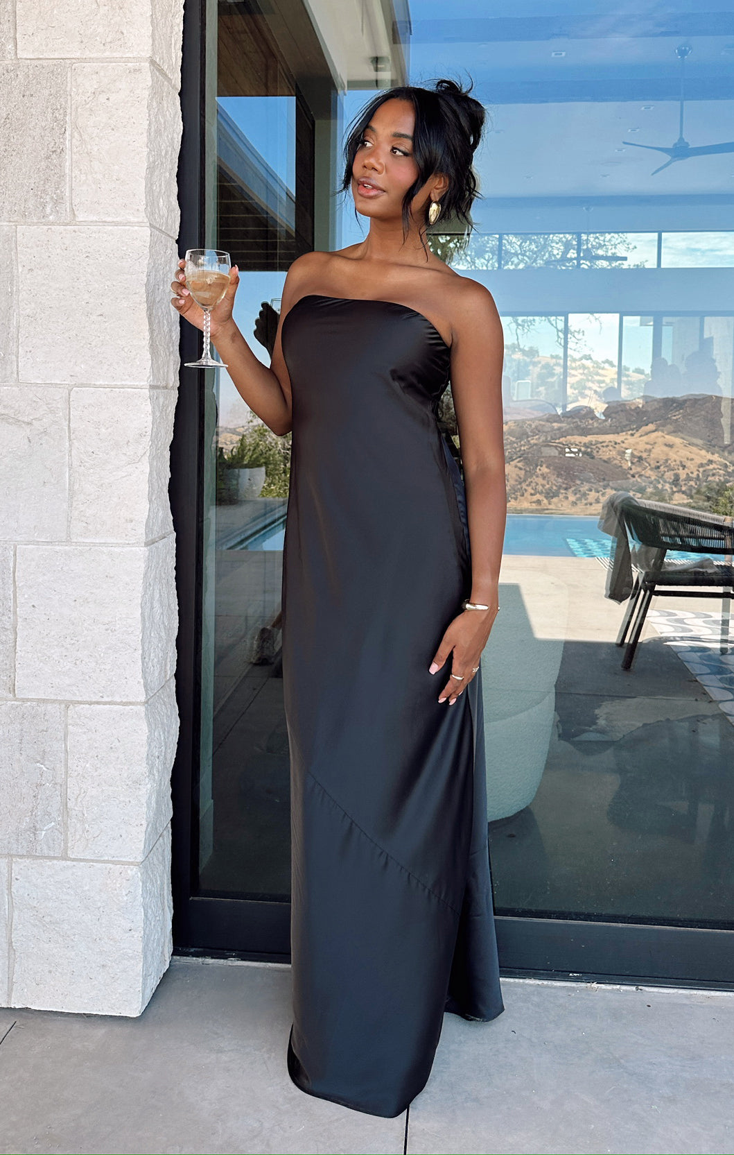 Strapless Black Satin Maxi Dress for Events | Taylor Tube
