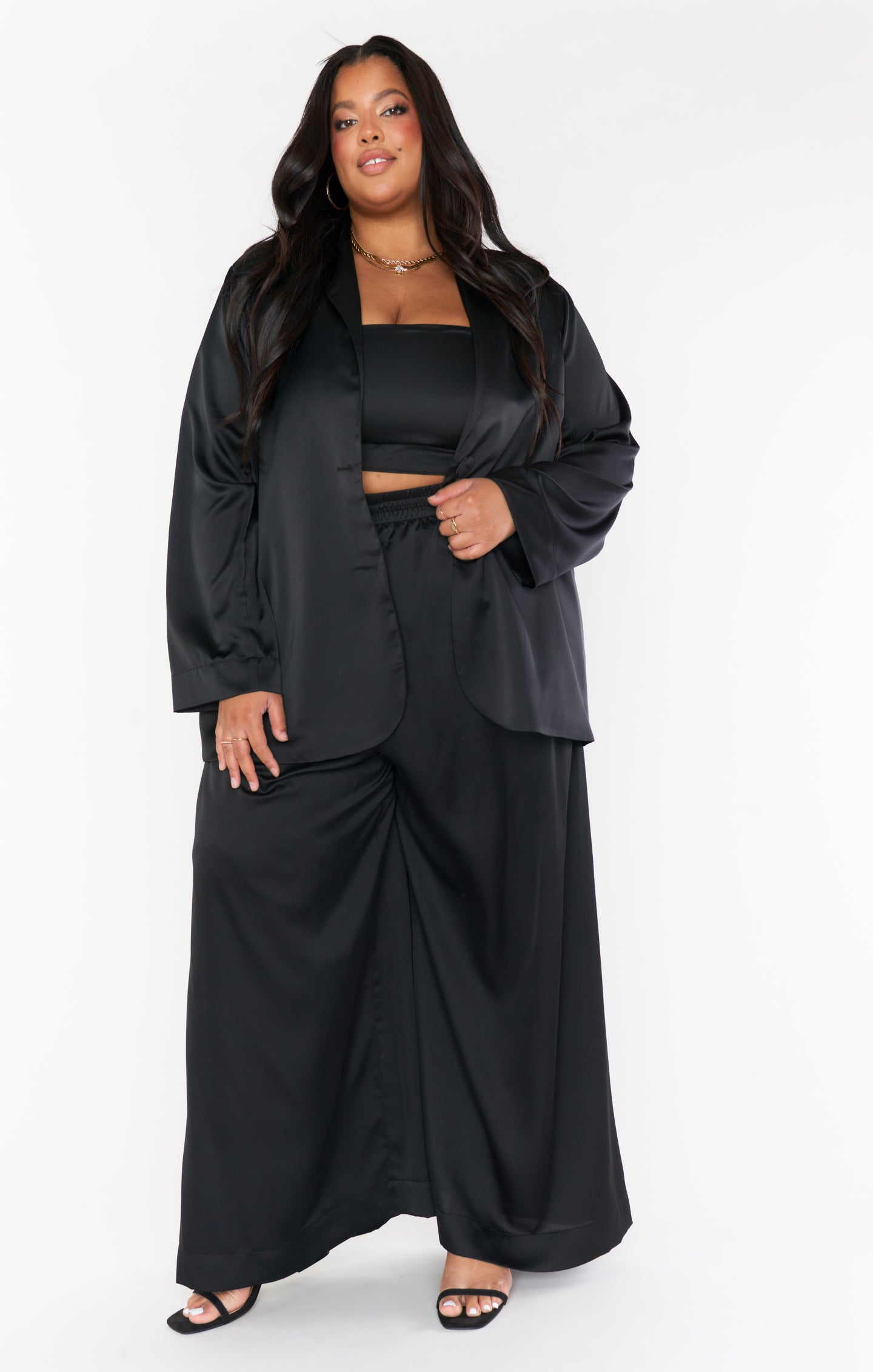 Black Satin Blazer for Women | Luxe Shine & Blousy Fit | Felix