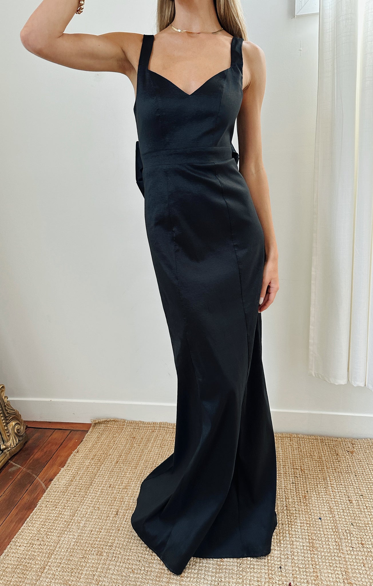 Black Taffeta Bow Dress with Removable Bow | Charlotte