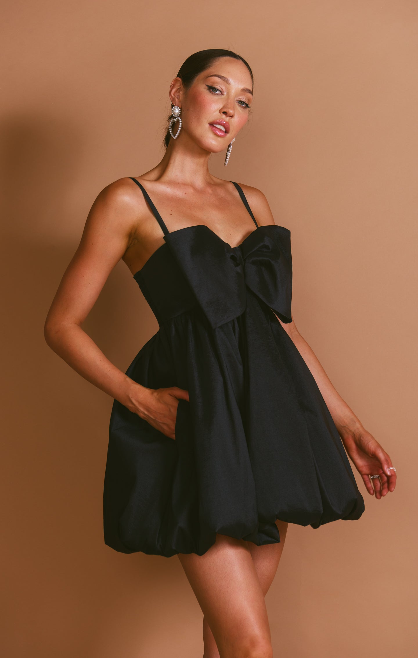 Black Taffeta Bubble Bow Mini Skirt for Evening Events | Enchanted