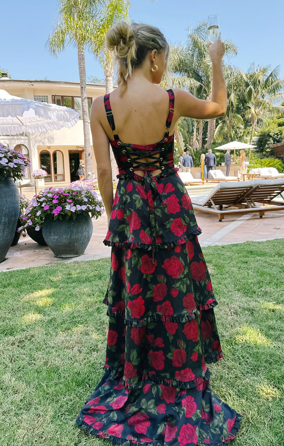 Corset Maxi Dress with Satin Tiers & Side Slit | Send Me Roses