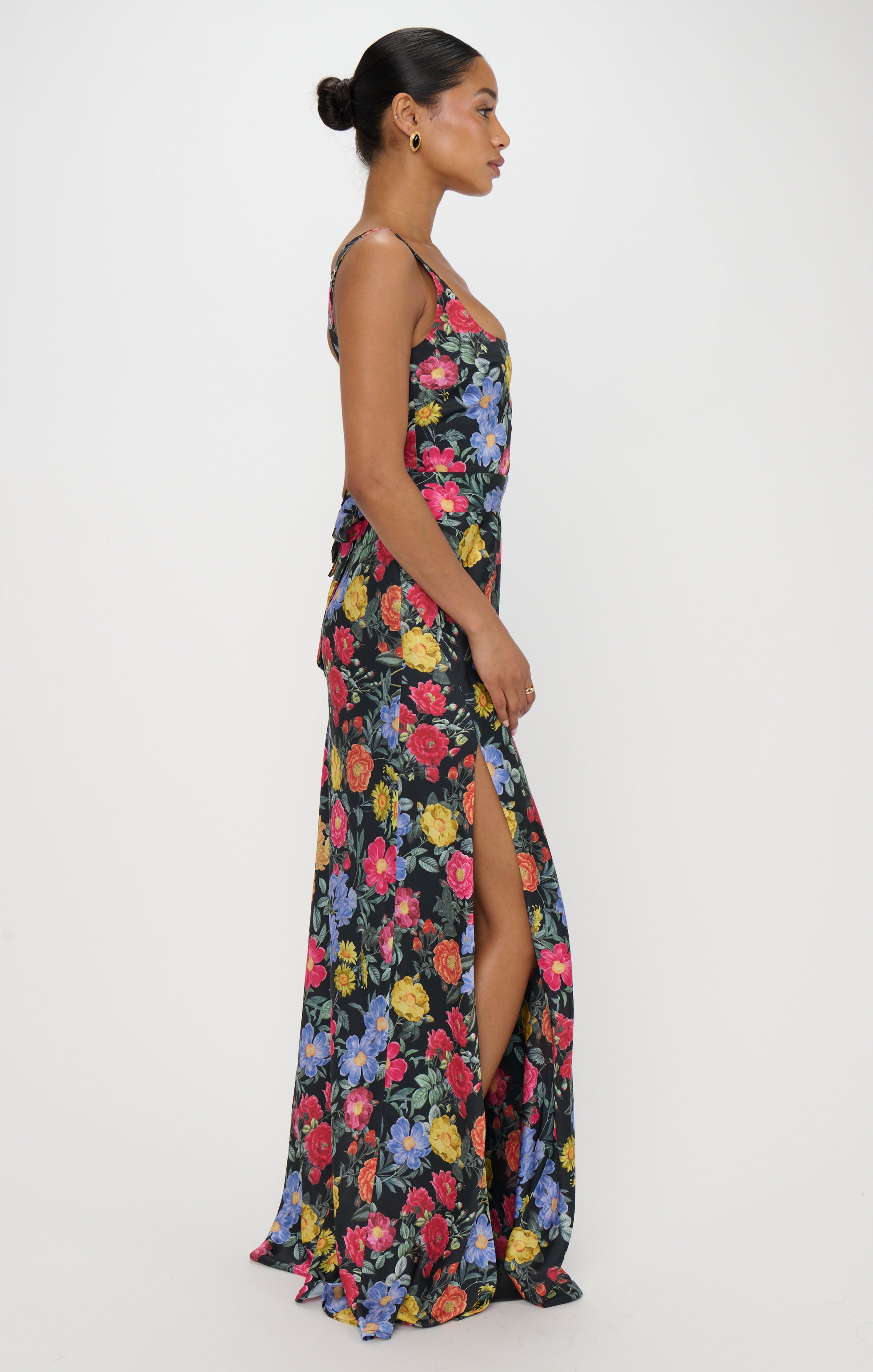 Luxury Satin Maxi Dress with Detachable Sash | Charm Peony Black