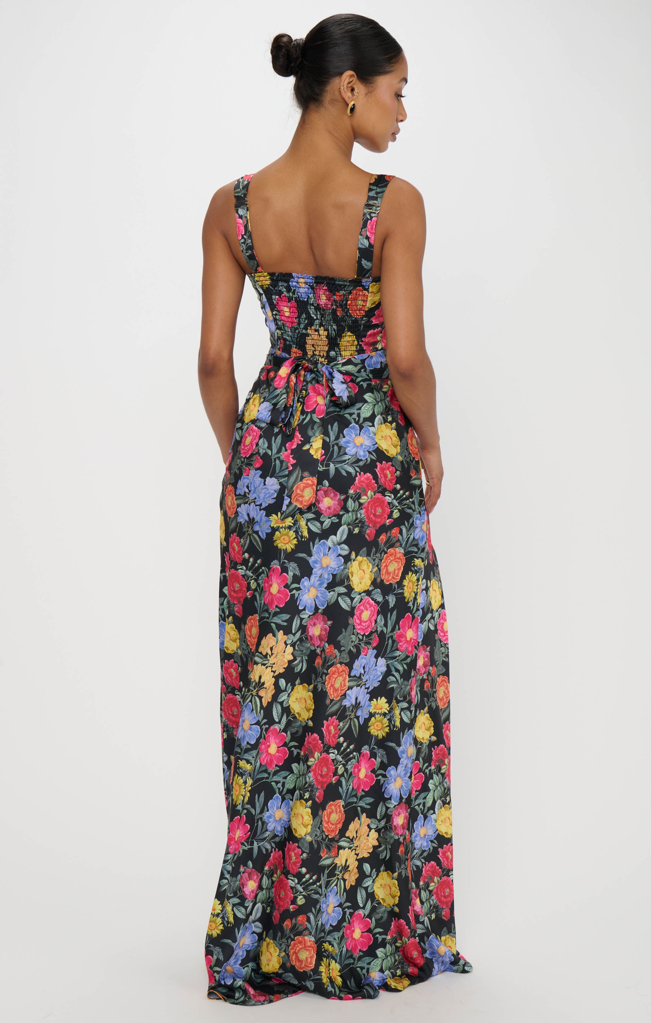 Luxury Satin Maxi Dress with Detachable Sash | Charm Peony Black