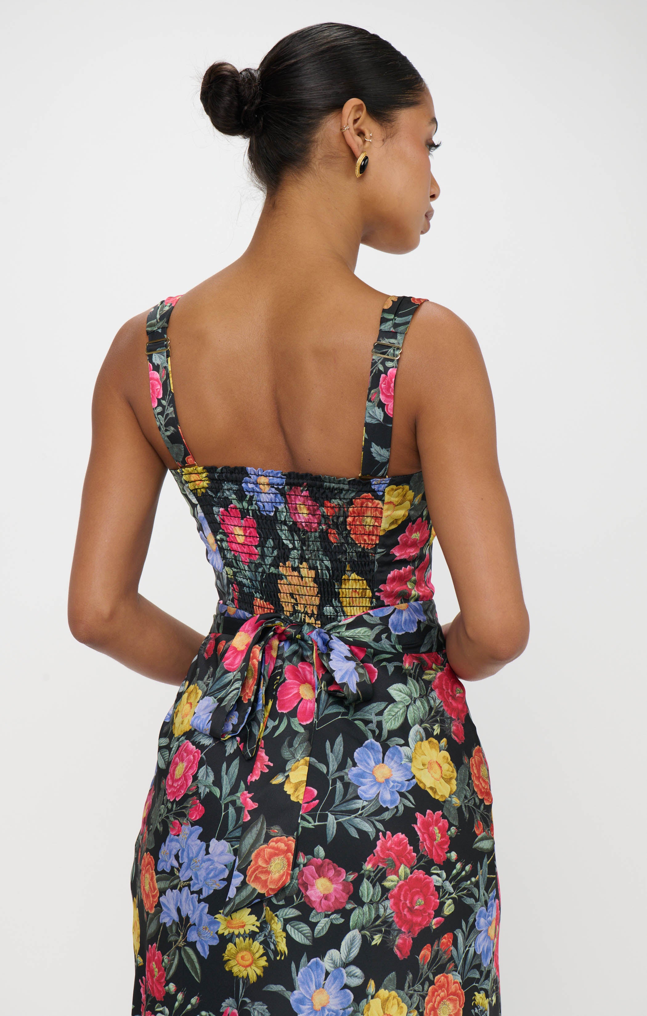 Luxury Satin Maxi Dress with Detachable Sash | Charm Peony Black