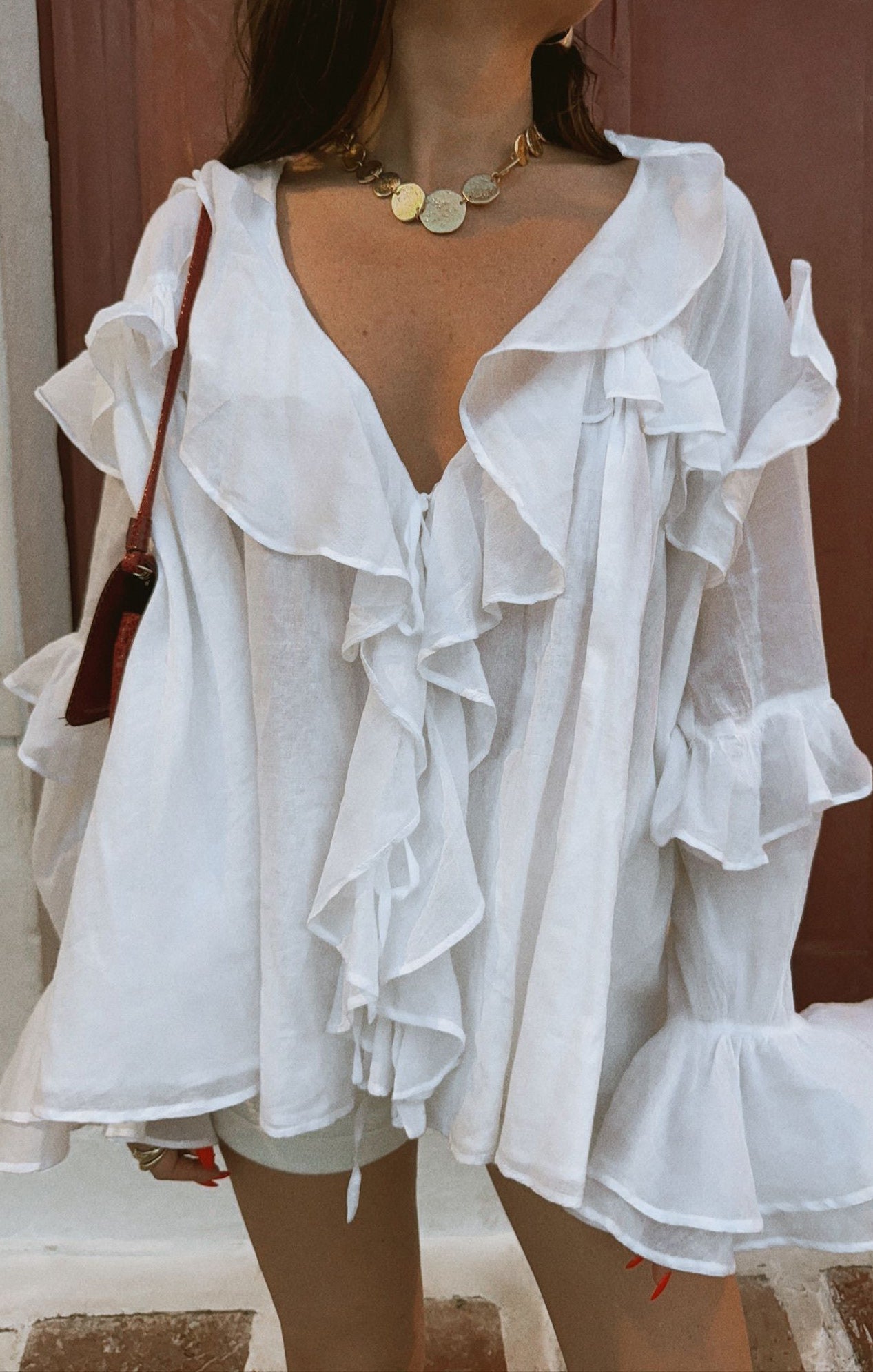 Boho Ruffle Top with Bell Sleeves | Joss White Voile