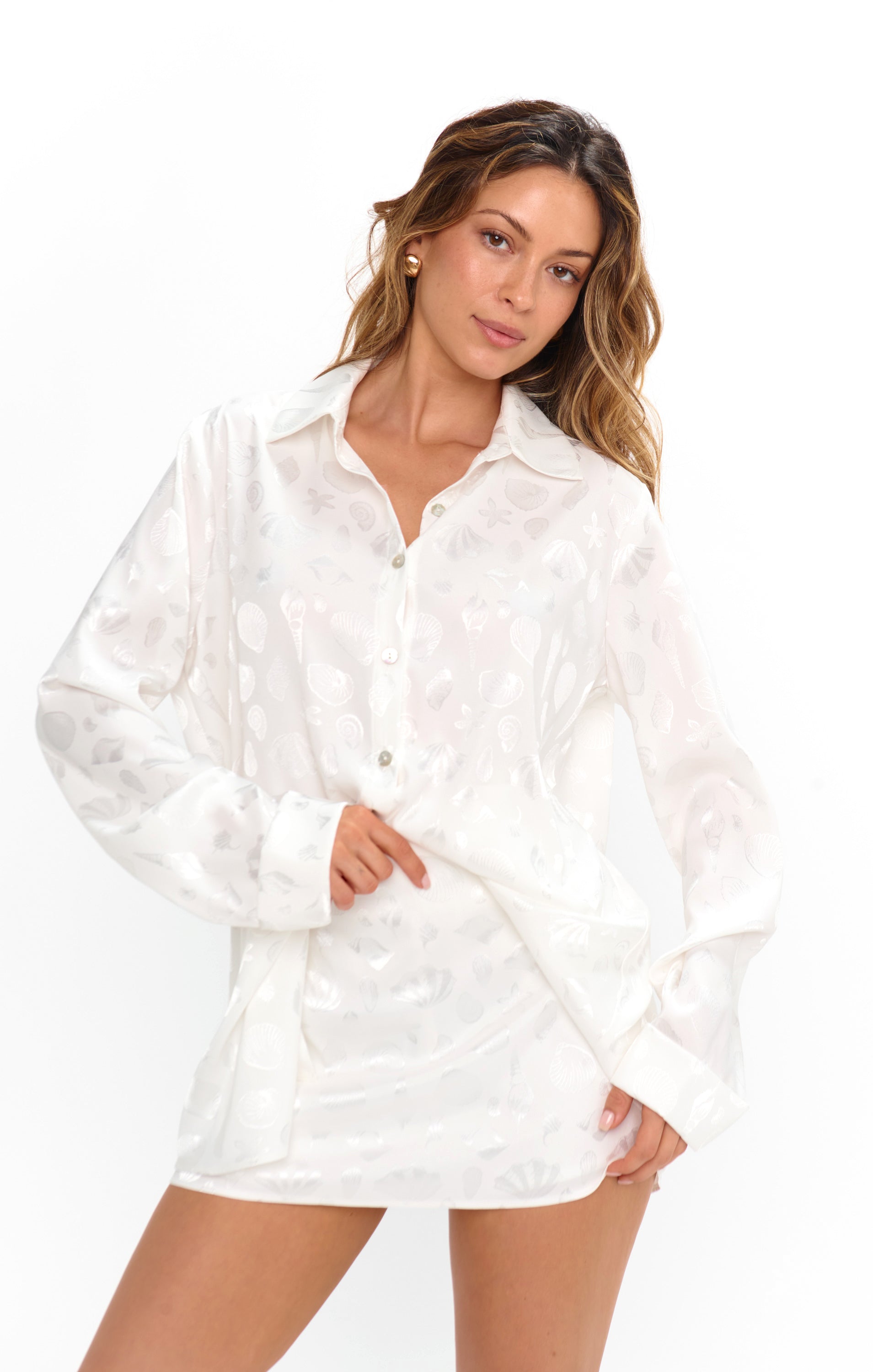 White Satin Button Down Shirt for Parties & Everyday Wear | Smith