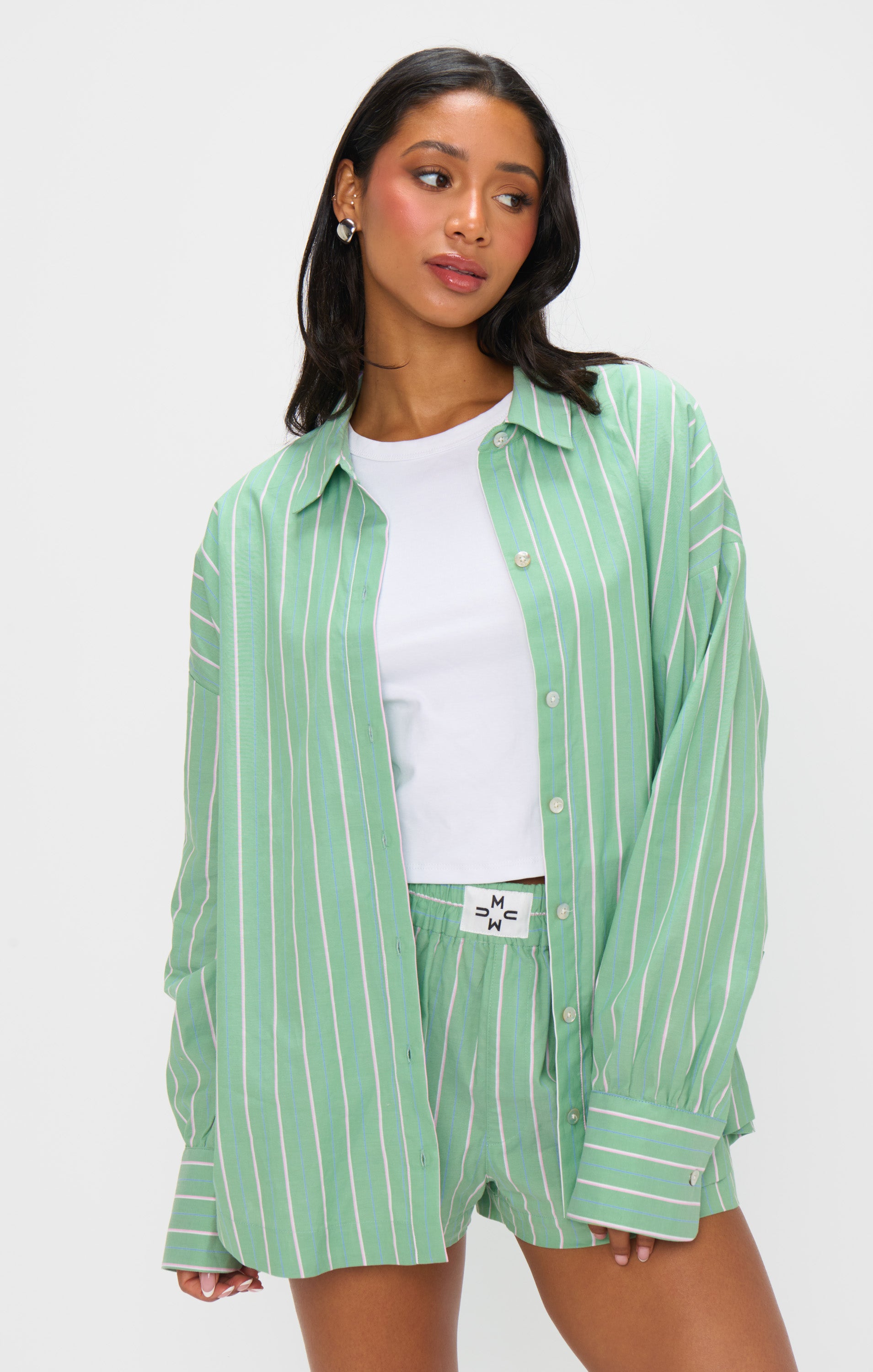 Lightweight Poplin Button Down Shirt - Pistachio Stripe | Tyler