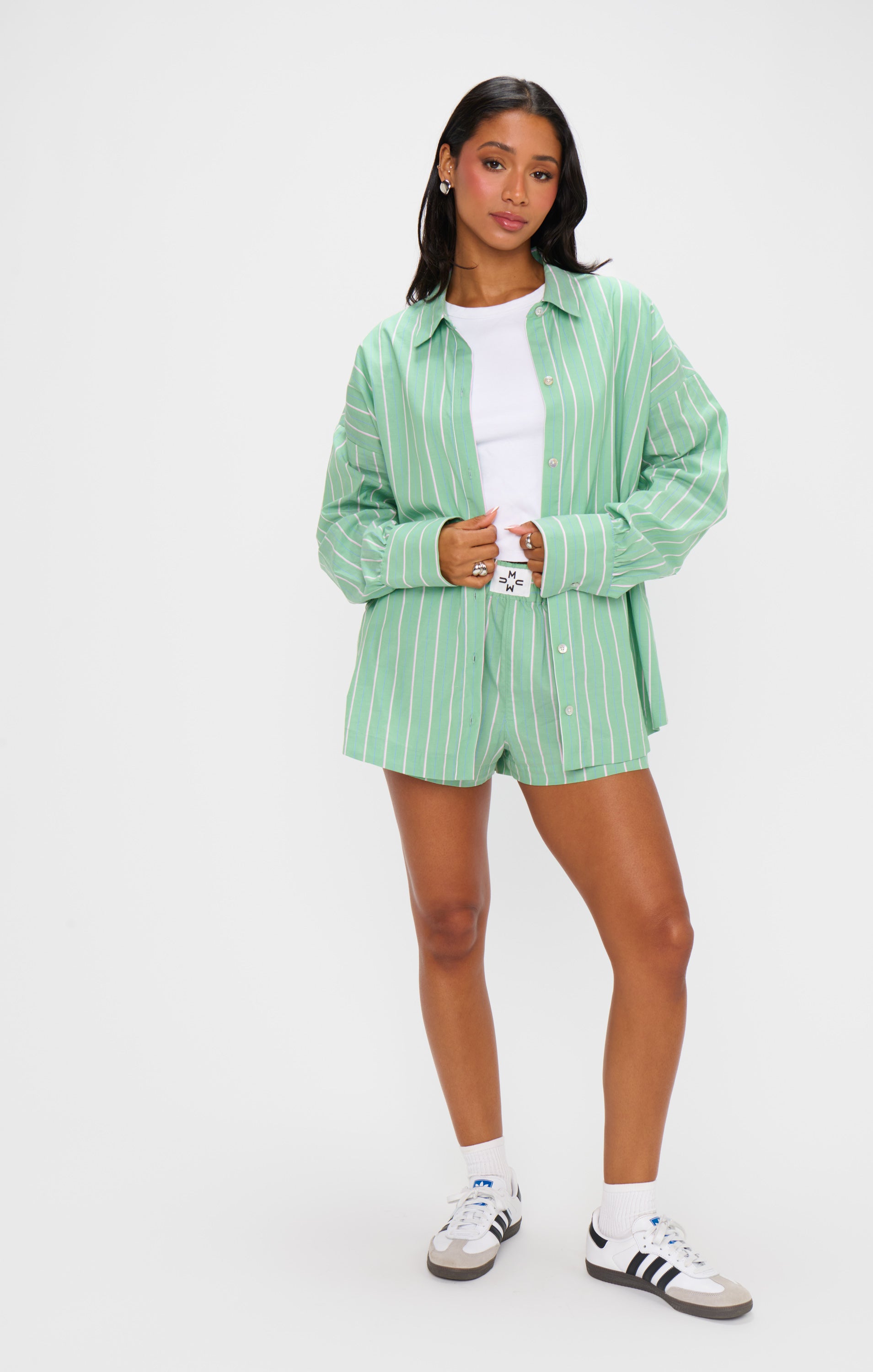Lightweight Poplin Button Down Shirt - Pistachio Stripe | Tyler