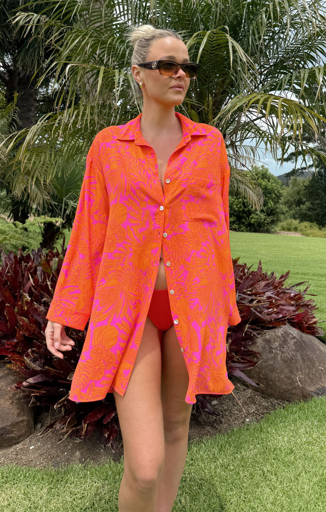 Fuchsia Shells Button Down Shirt for Beach & Summer | Beachclub