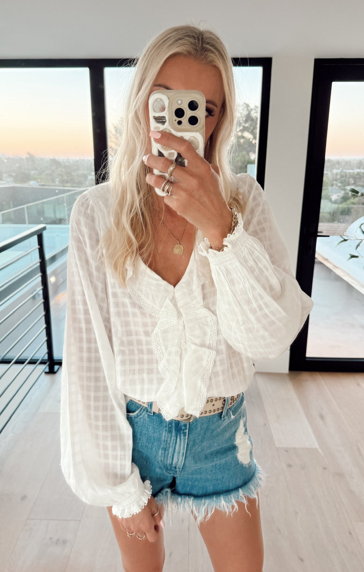 White Cotton Voile Ruffle Blouse | Lydia Top
