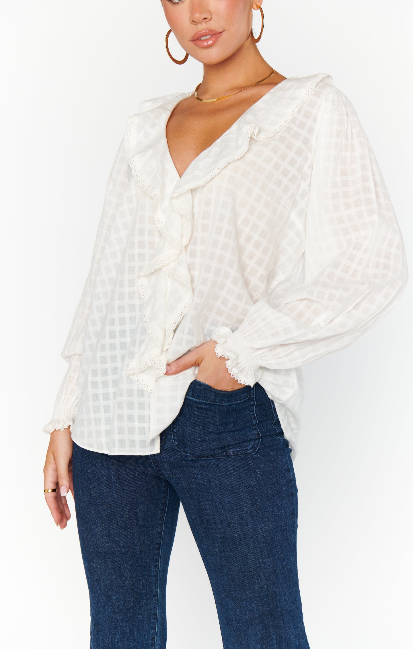 White Cotton Voile Ruffle Blouse | Lydia Top