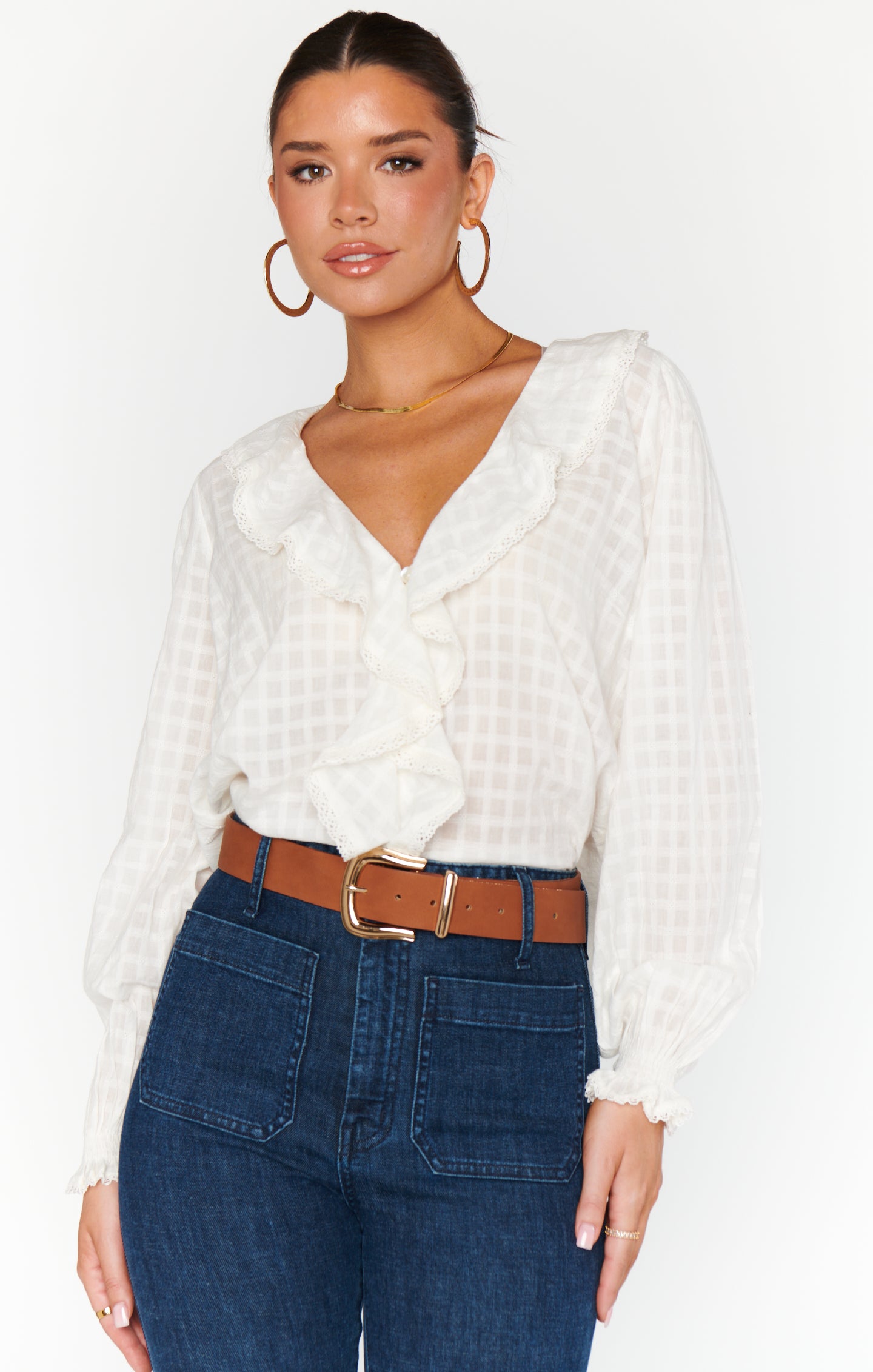 White Cotton Voile Ruffle Blouse | Lydia Top