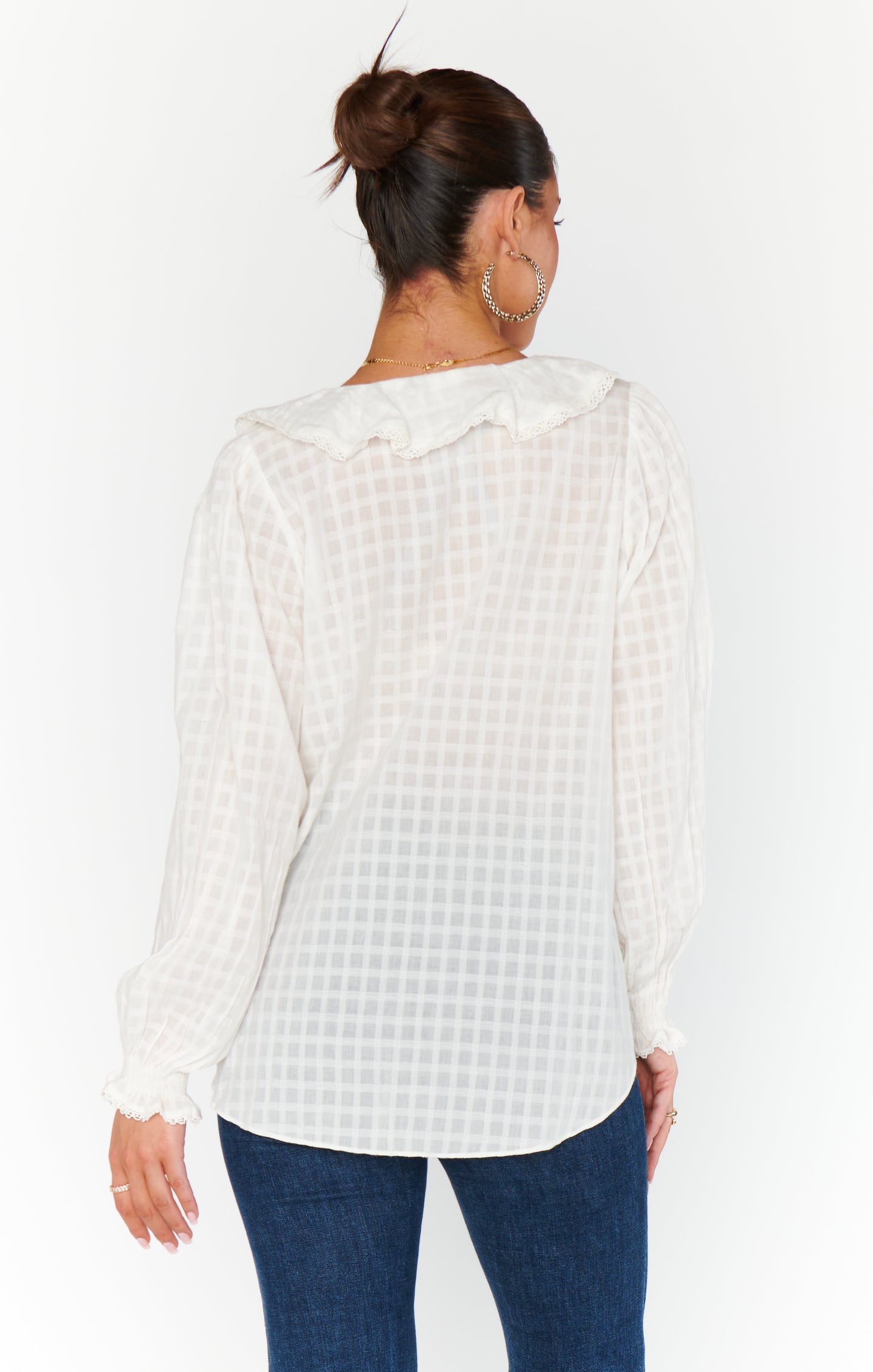 White Cotton Voile Ruffle Blouse | Lydia Top