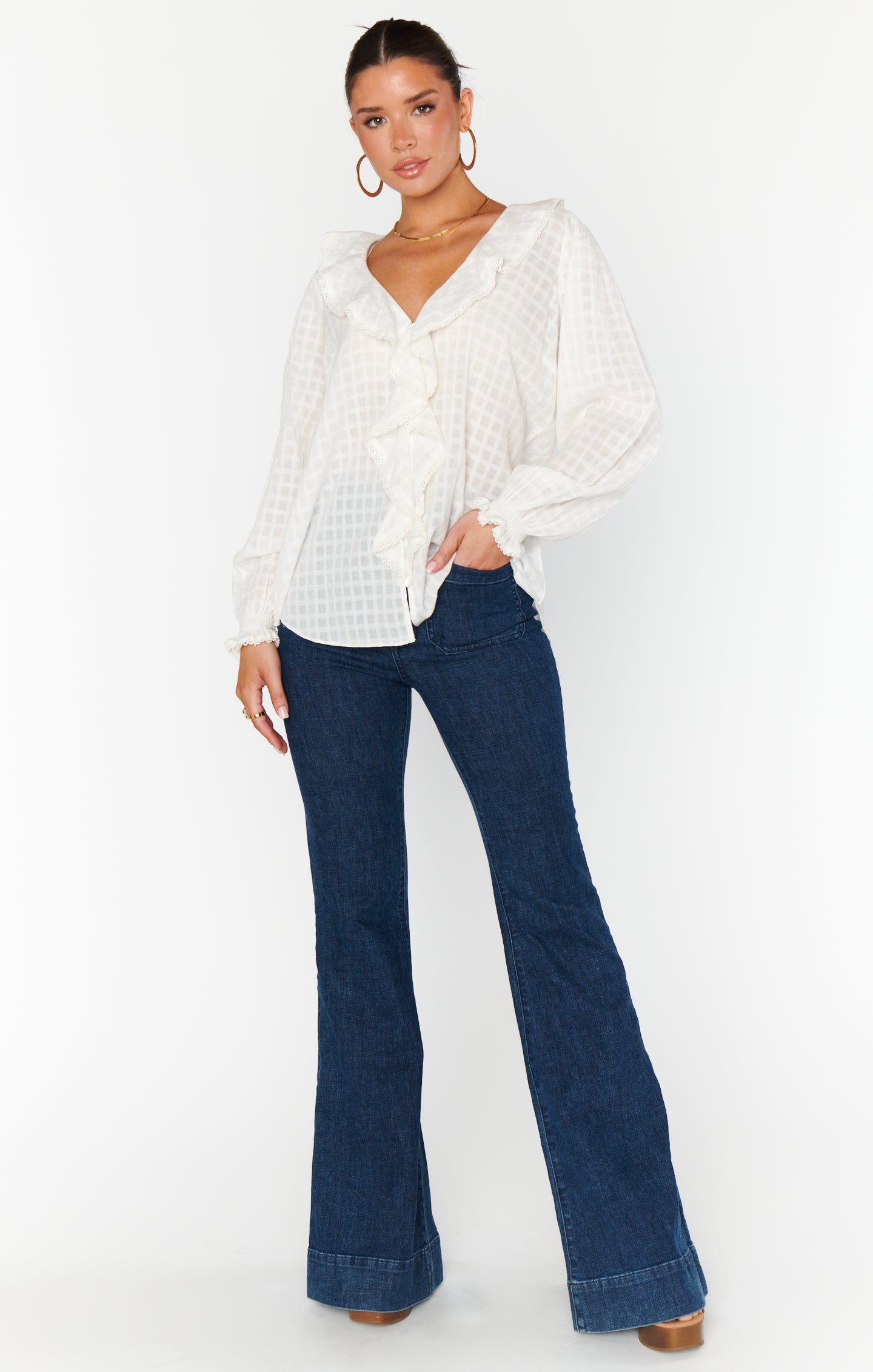 White Cotton Voile Ruffle Blouse | Lydia Top