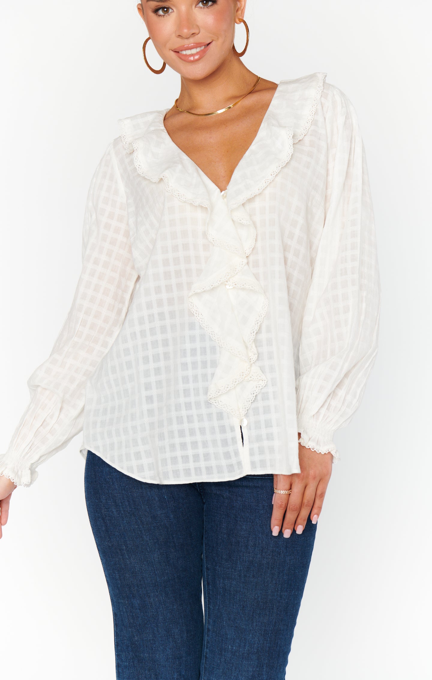 White Cotton Voile Ruffle Blouse | Lydia Top